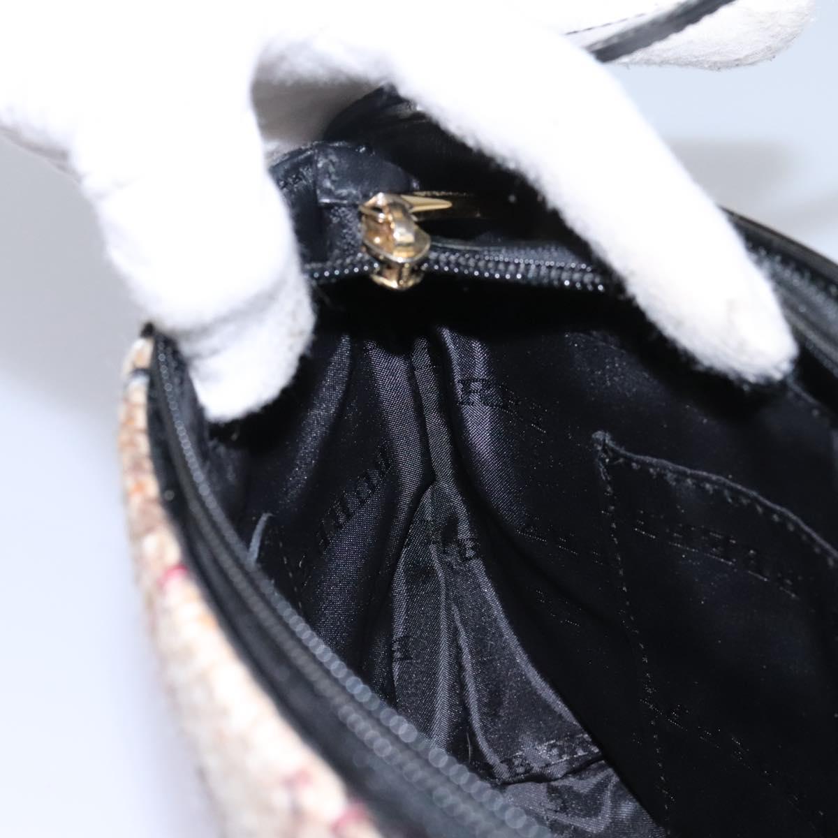 BURBERRY Nova Check Shoulder Bag Wool Suede Leather Beige Black gold Auth 115571