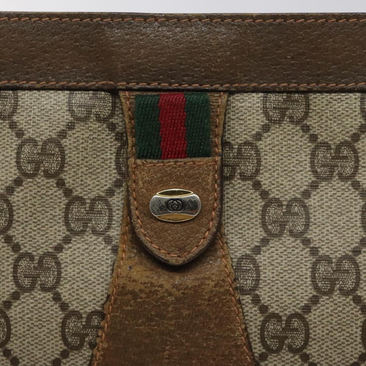 GUCCI GG Supreme Web Sherry Line Clutch Bag PVC Beige Red Green Auth 115578