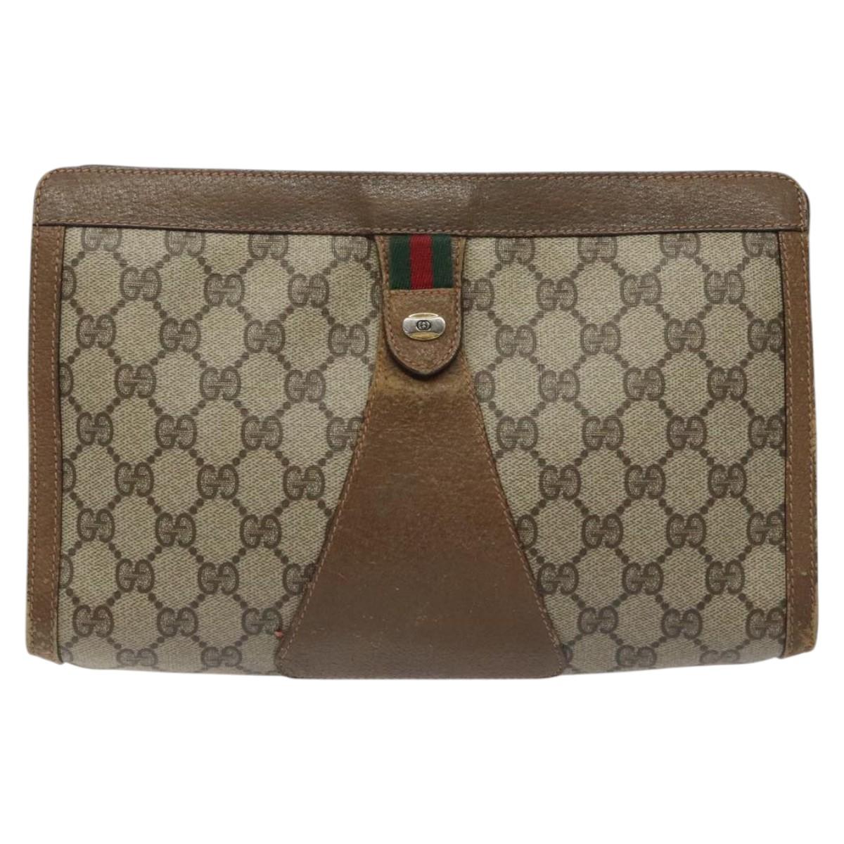 GUCCI GG Supreme Web Sherry Line Clutch Bag PVC Beige Red Green Auth 115578