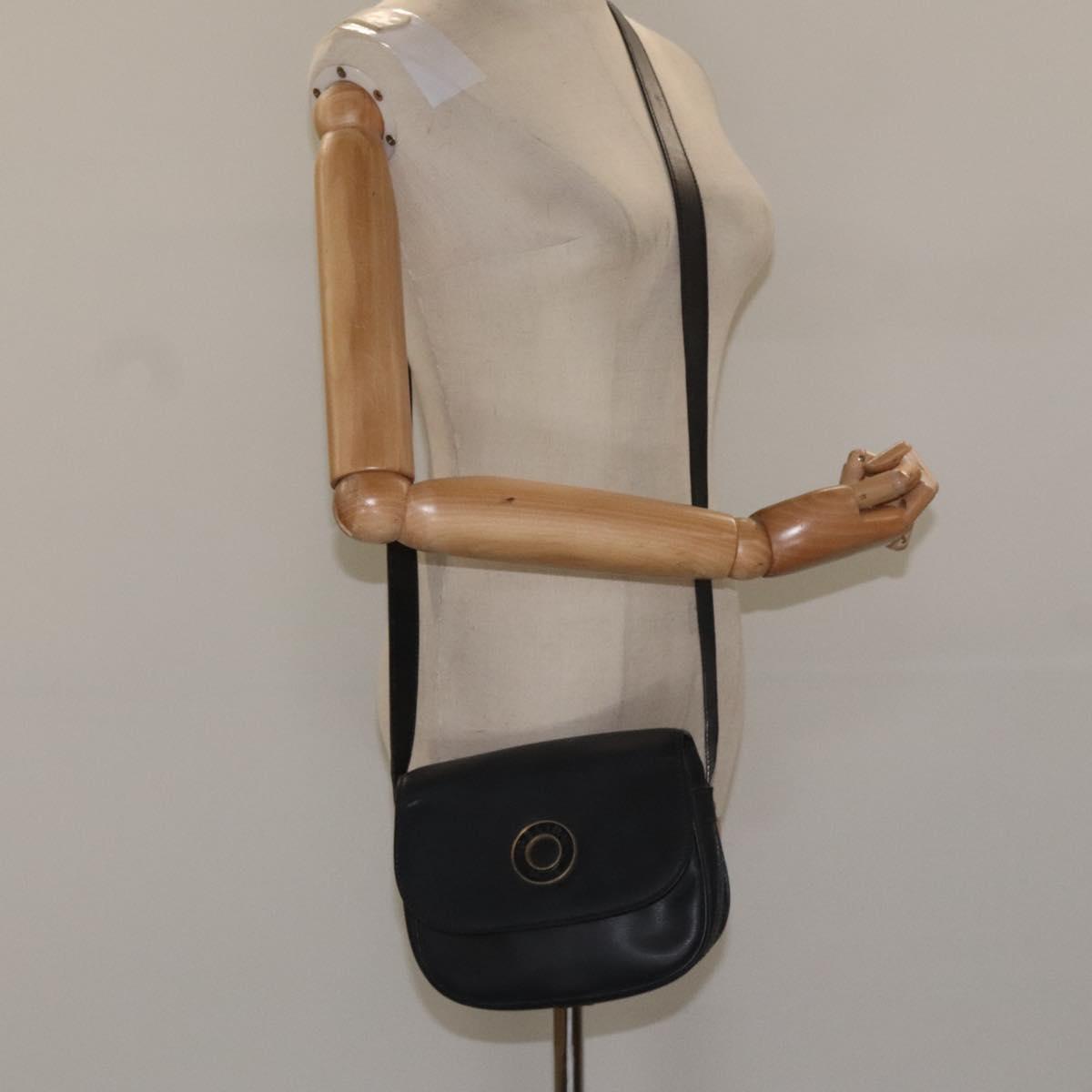 CELINE Shoulder Bag Leather Black Auth 115579