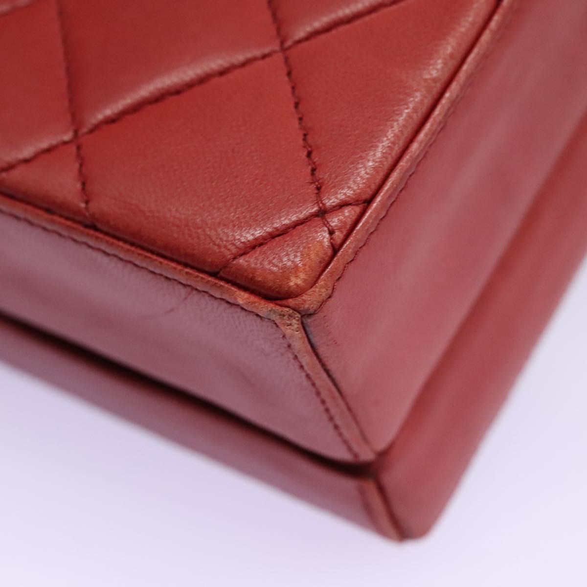 CHANEL Matelasse Hand Bag Lamb Skin 2way Red CC Auth 115600V