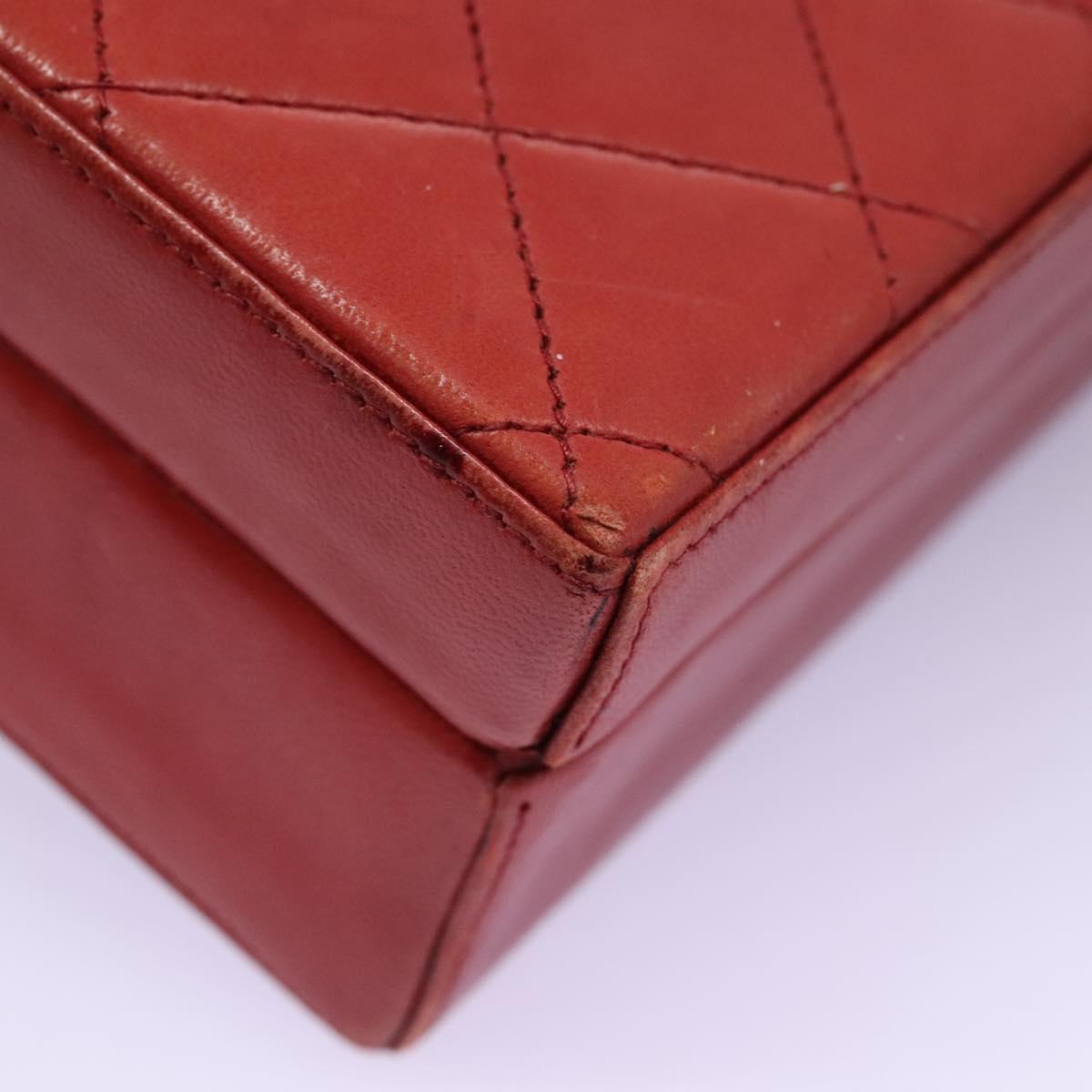 CHANEL Matelasse Hand Bag Lamb Skin 2way Red CC Auth 115600A