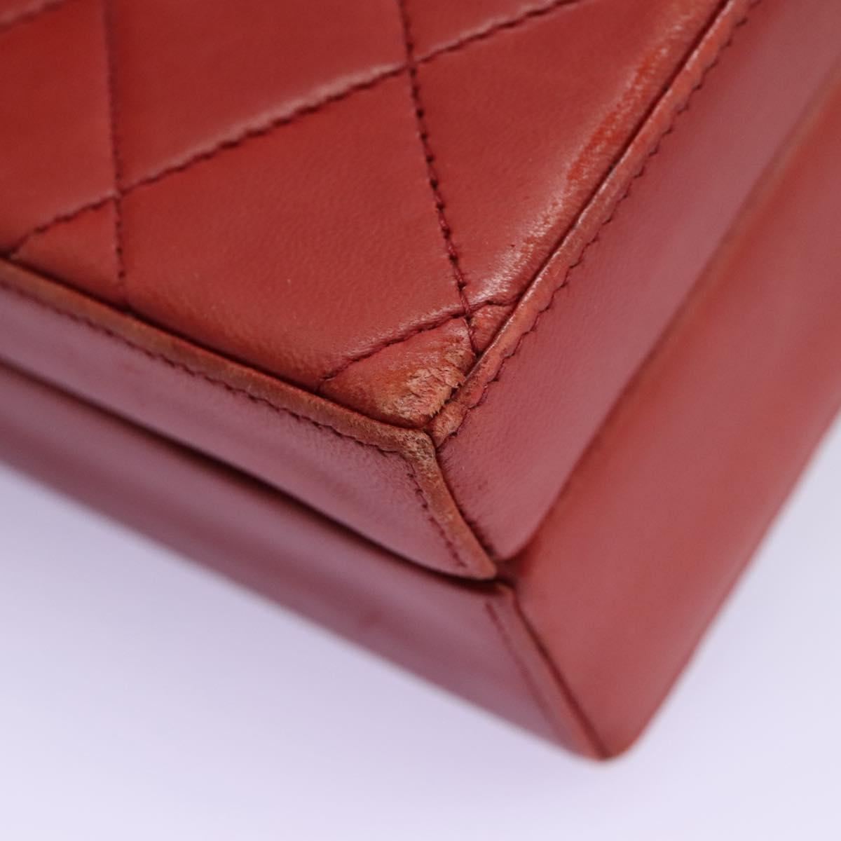 CHANEL Matelasse Hand Bag Lamb Skin 2way Red CC Auth 115600V