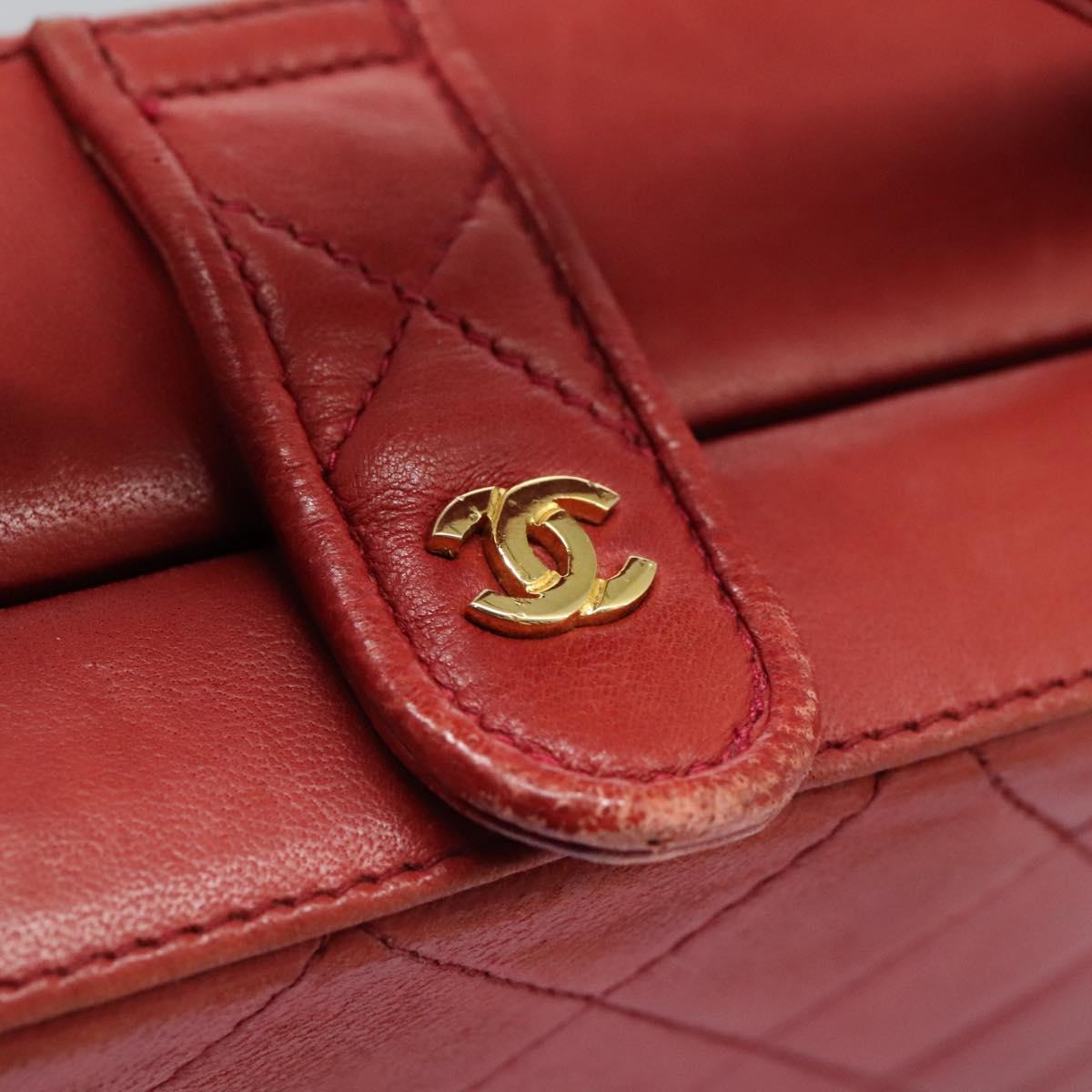 CHANEL Matelasse Hand Bag Lamb Skin 2way Red CC Auth 115600V