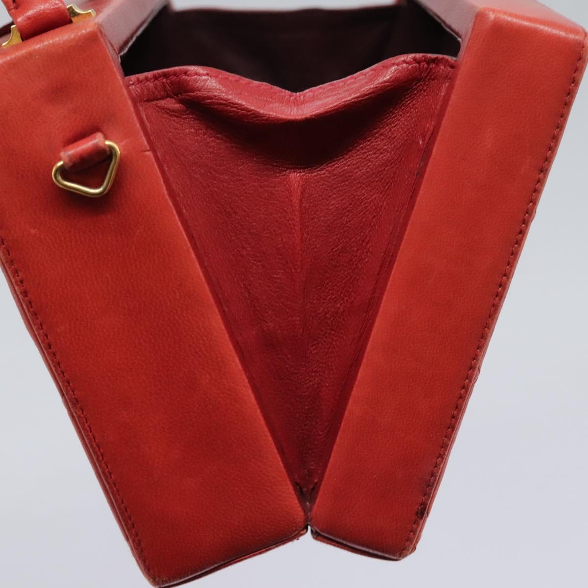 CHANEL Matelasse Hand Bag Lamb Skin 2way Red CC Auth 115600A