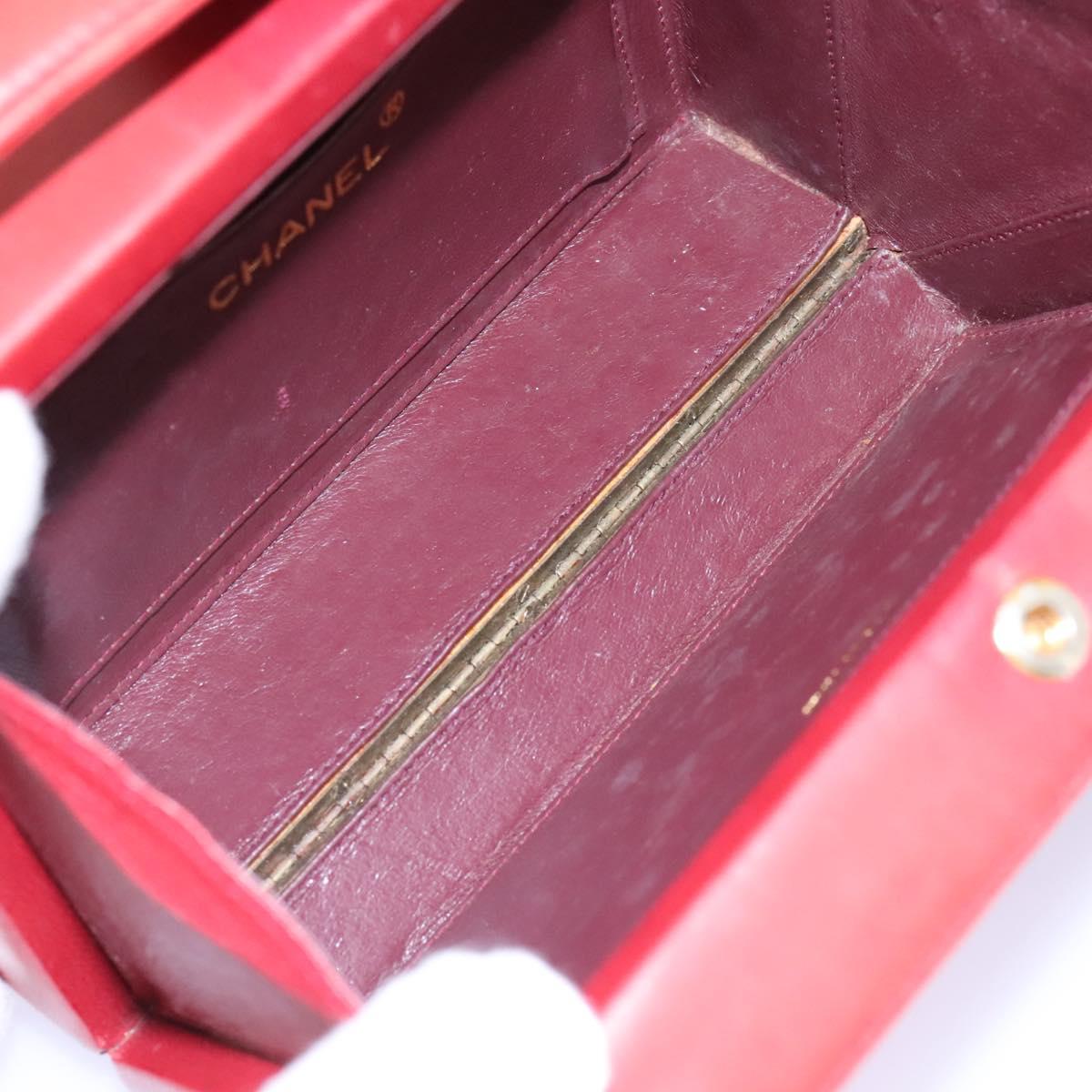 CHANEL Matelasse Hand Bag Lamb Skin 2way Red CC Auth 115600A