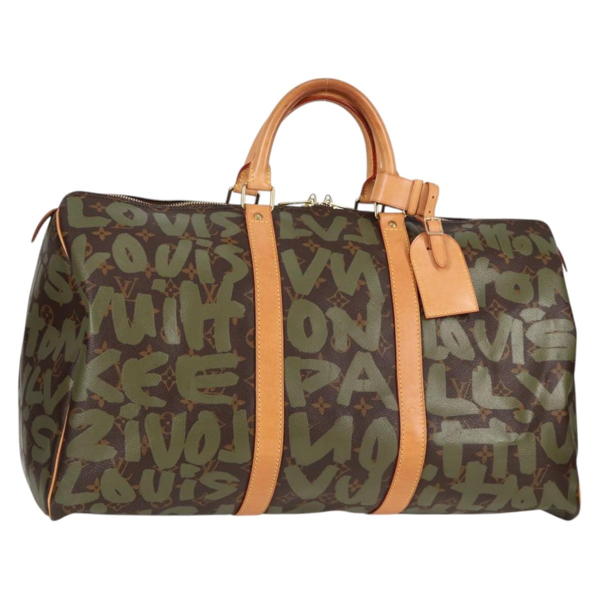 LOUIS VUITTON Monogram Graffiti Keepall 50 Boston Bag Khaki M92196 Auth 115621AM