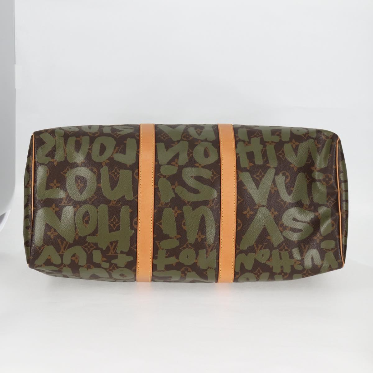 LOUIS VUITTON Monogram Graffiti Keepall 50 Boston Bag Khaki M92196 Auth 115621AM