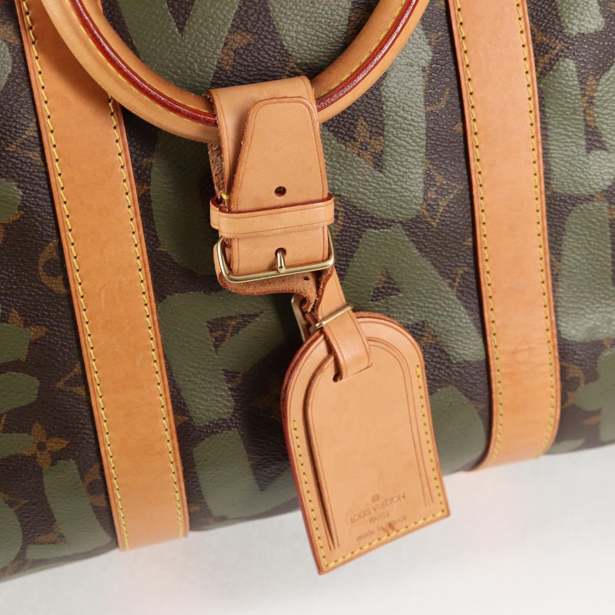 LOUIS VUITTON Monogram Graffiti Keepall 50 Boston Bag Khaki M92196 Auth 115621AM
