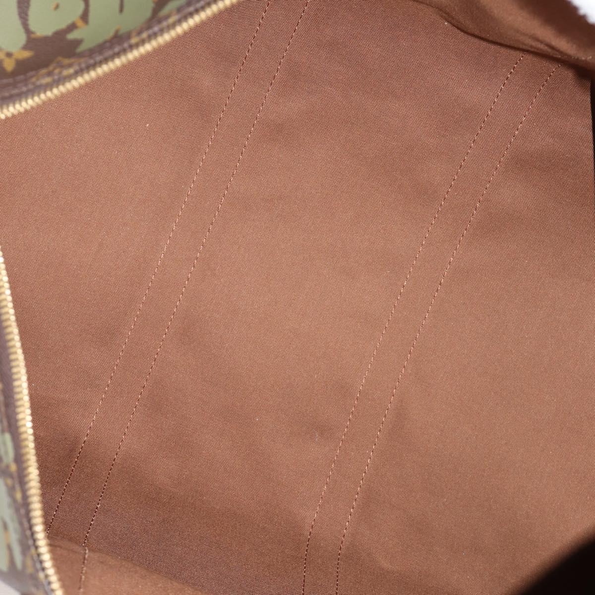 LOUIS VUITTON Monogram Graffiti Keepall 50 Boston Bag Khaki M92196 Auth 115621AM