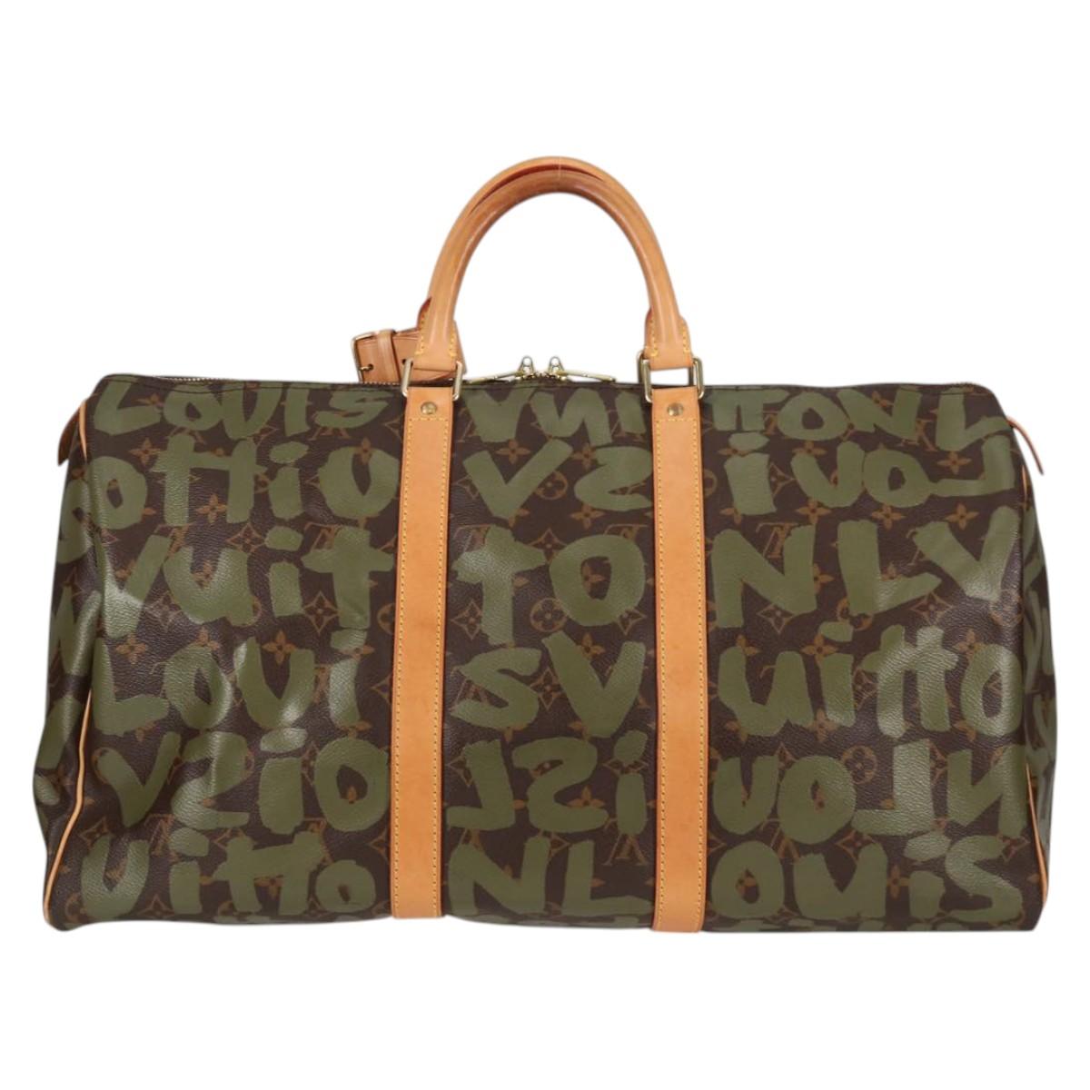 LOUIS VUITTON Monogram Graffiti Keepall 50 Boston Bag Khaki M92196 Auth 115621AM