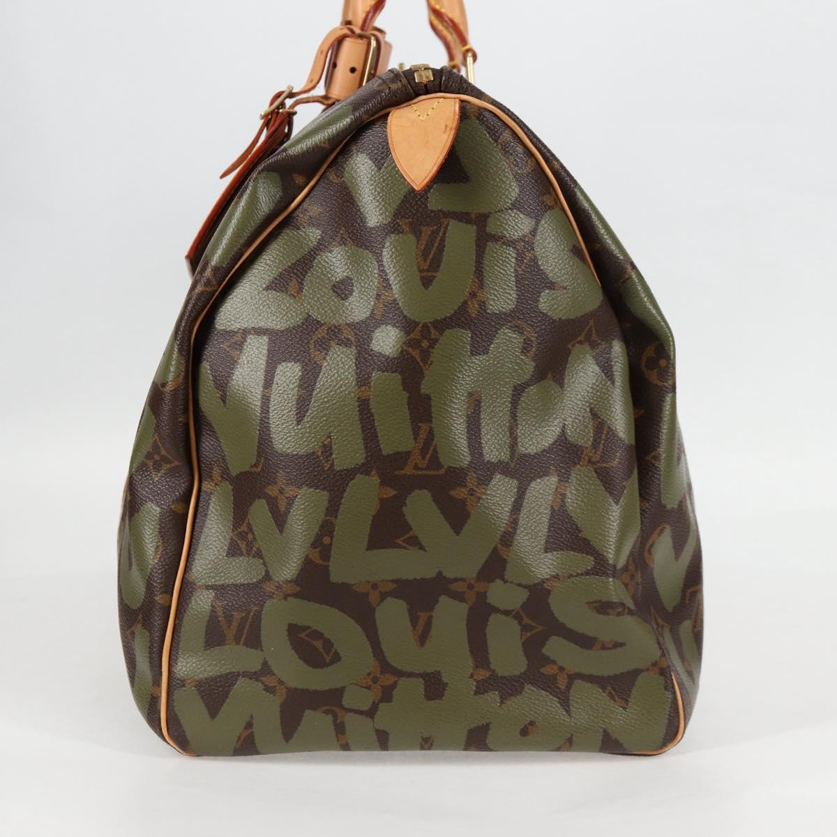 LOUIS VUITTON Monogram Graffiti Keepall 50 Boston Bag Khaki M92196 Auth 115621SAM