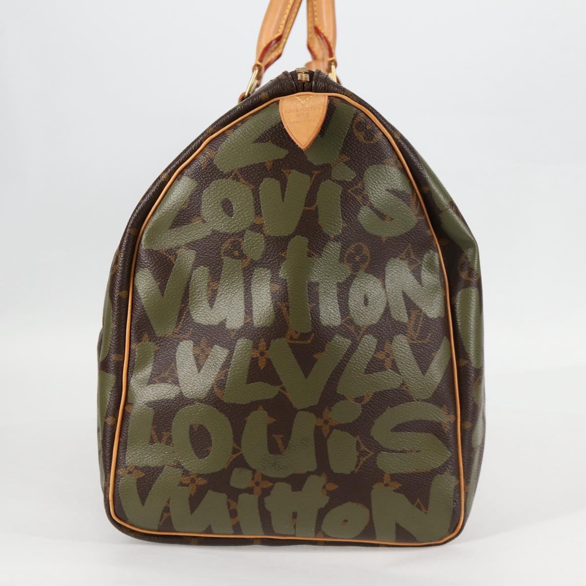 LOUIS VUITTON Monogram Graffiti Keepall 50 Boston Bag Khaki M92196 Auth 115621AM