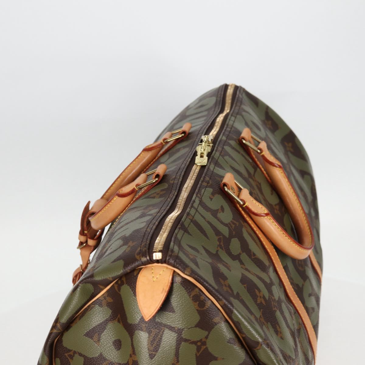 LOUIS VUITTON Monogram Graffiti Keepall 50 Boston Bag Khaki M92196 Auth 115621SAM