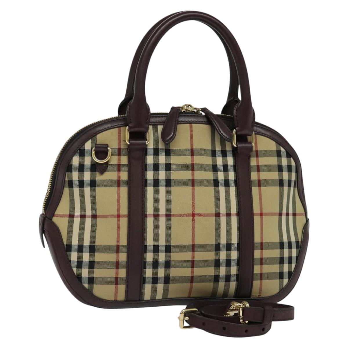 BURBERRY Nova Check Hand Bag Canvas 2way Beige Auth 115677