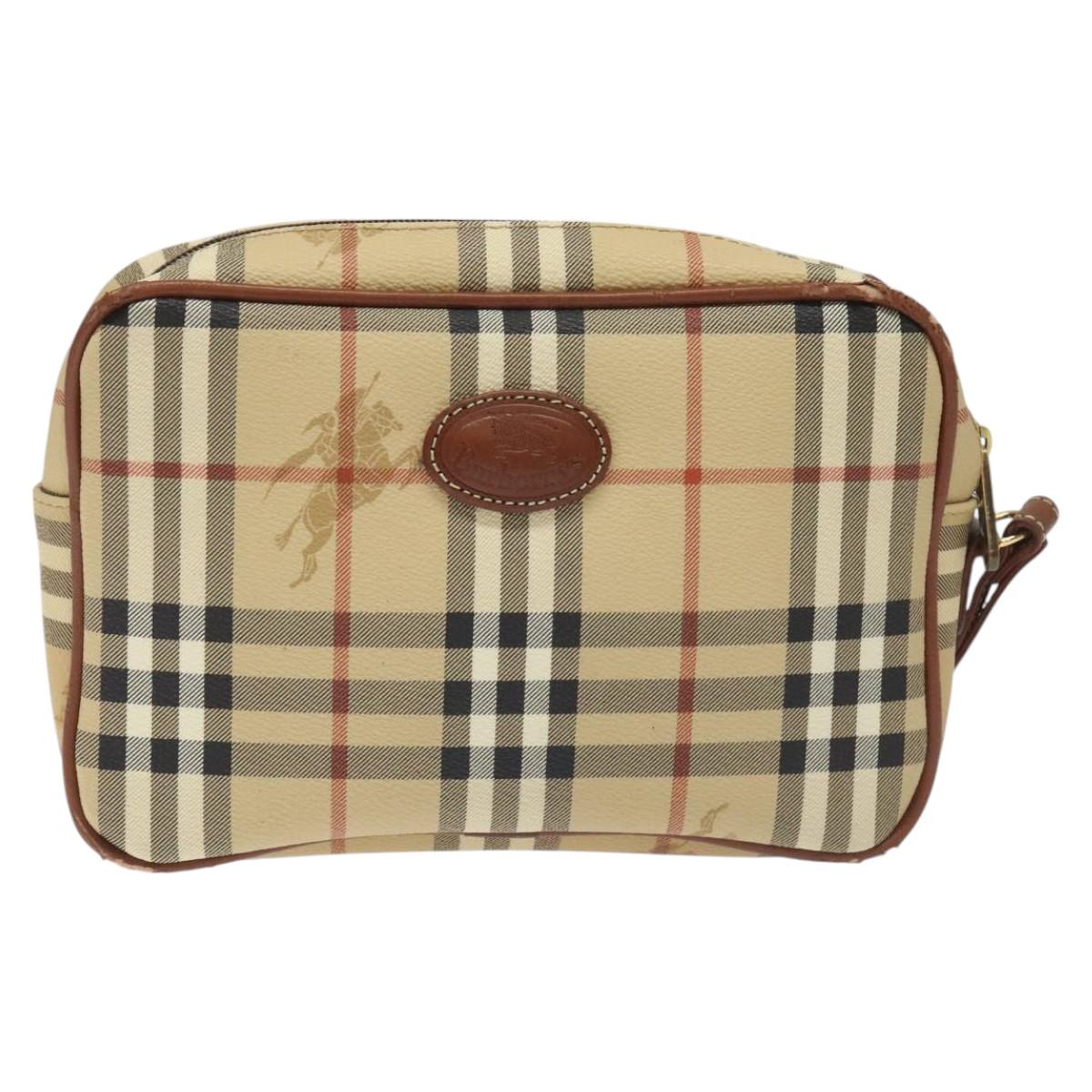 Burberrys Nova Check Clutch Bag PVC Leather Beige Auth 115723