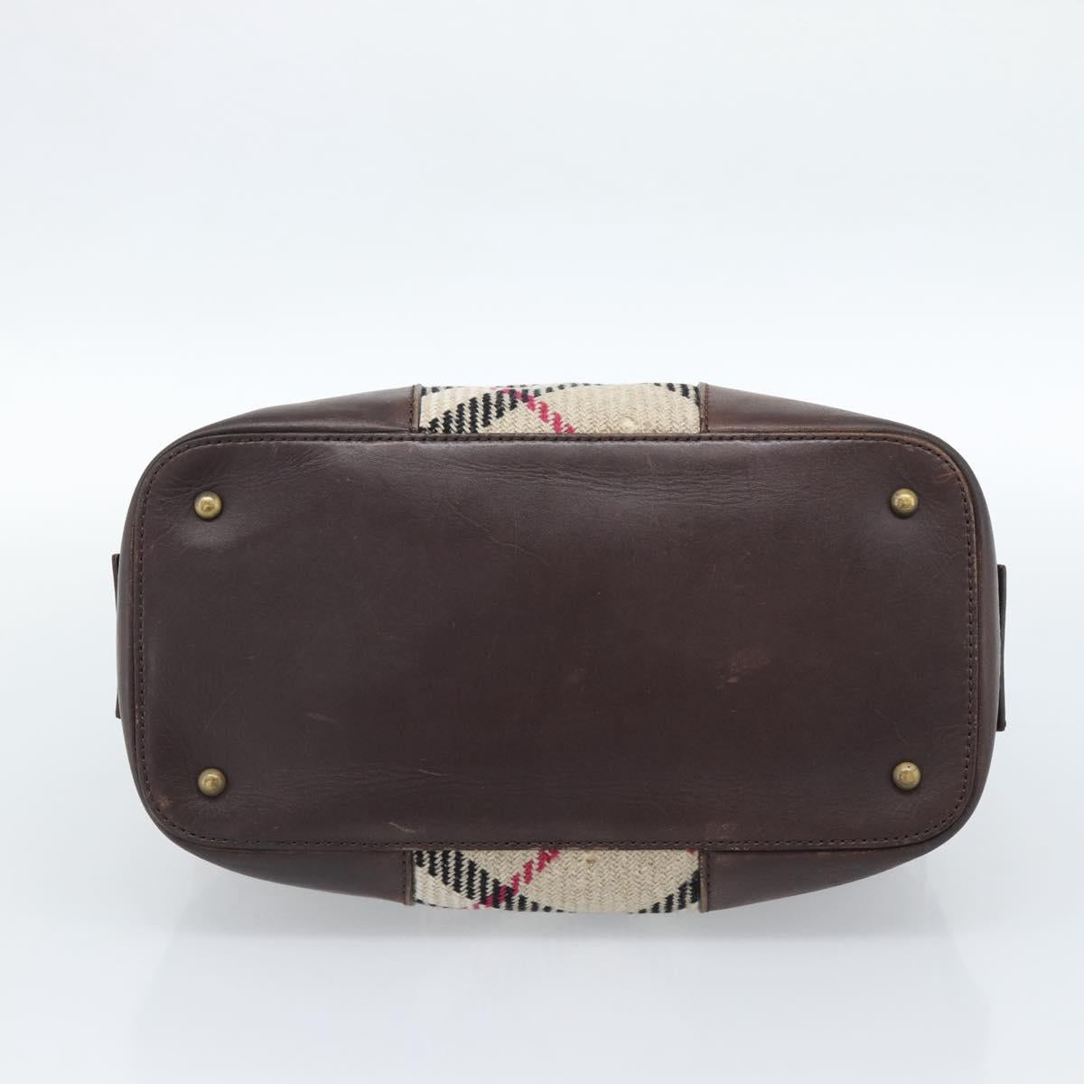 BURBERRY Nova Check Hand Bag Wool Leather Beige Brown gold Auth 115724