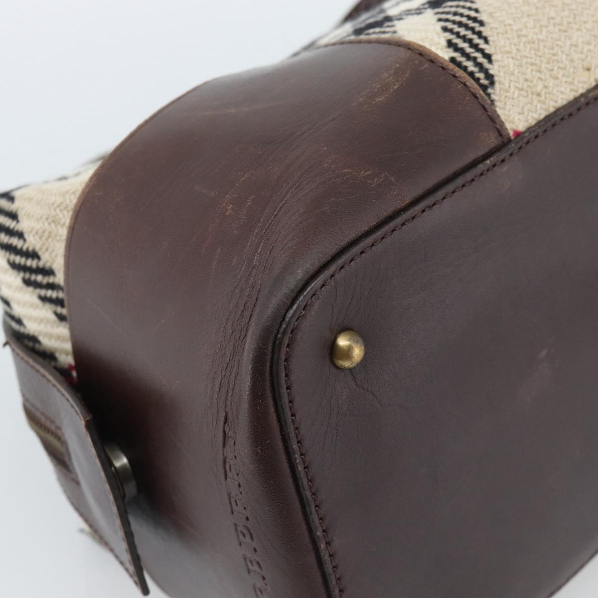 BURBERRY Nova Check Hand Bag Wool Leather Beige Brown gold Auth 115724