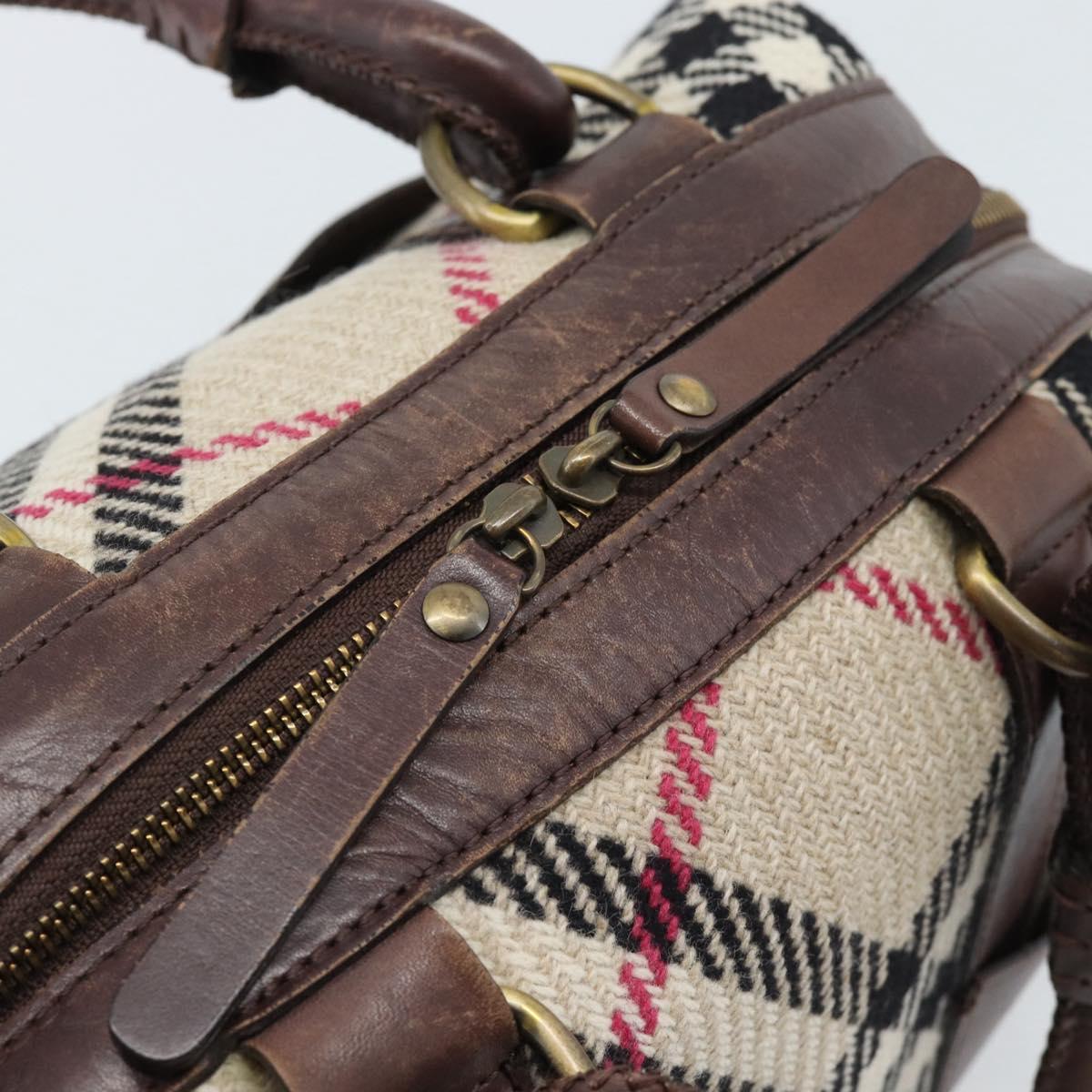 BURBERRY Nova Check Hand Bag Wool Leather Beige Brown gold Auth 115724