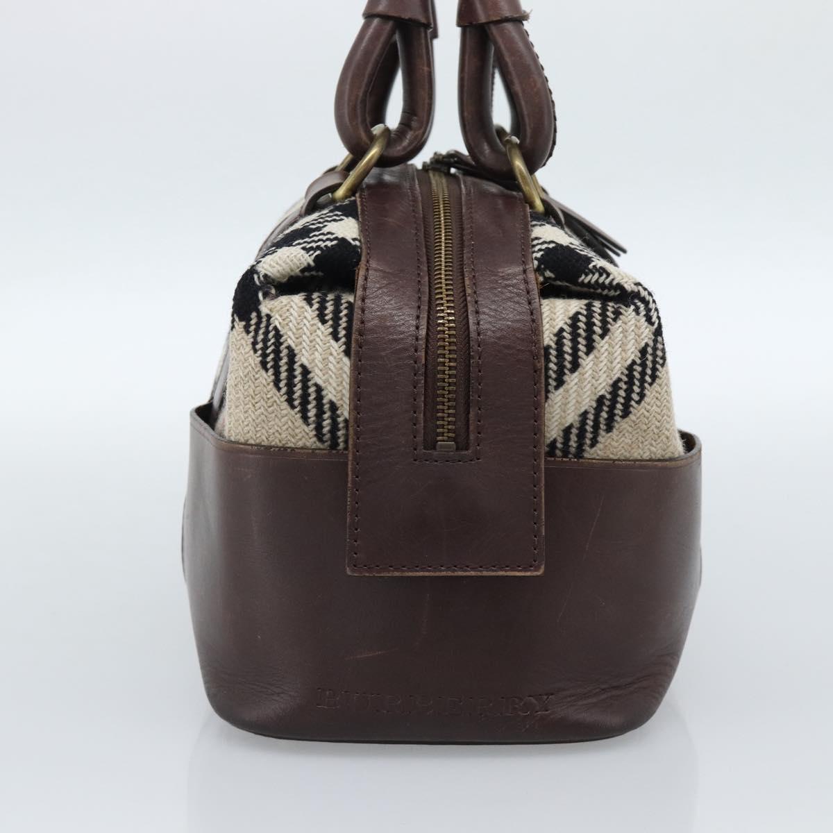 BURBERRY Nova Check Hand Bag Wool Leather Beige Brown gold Auth 115724