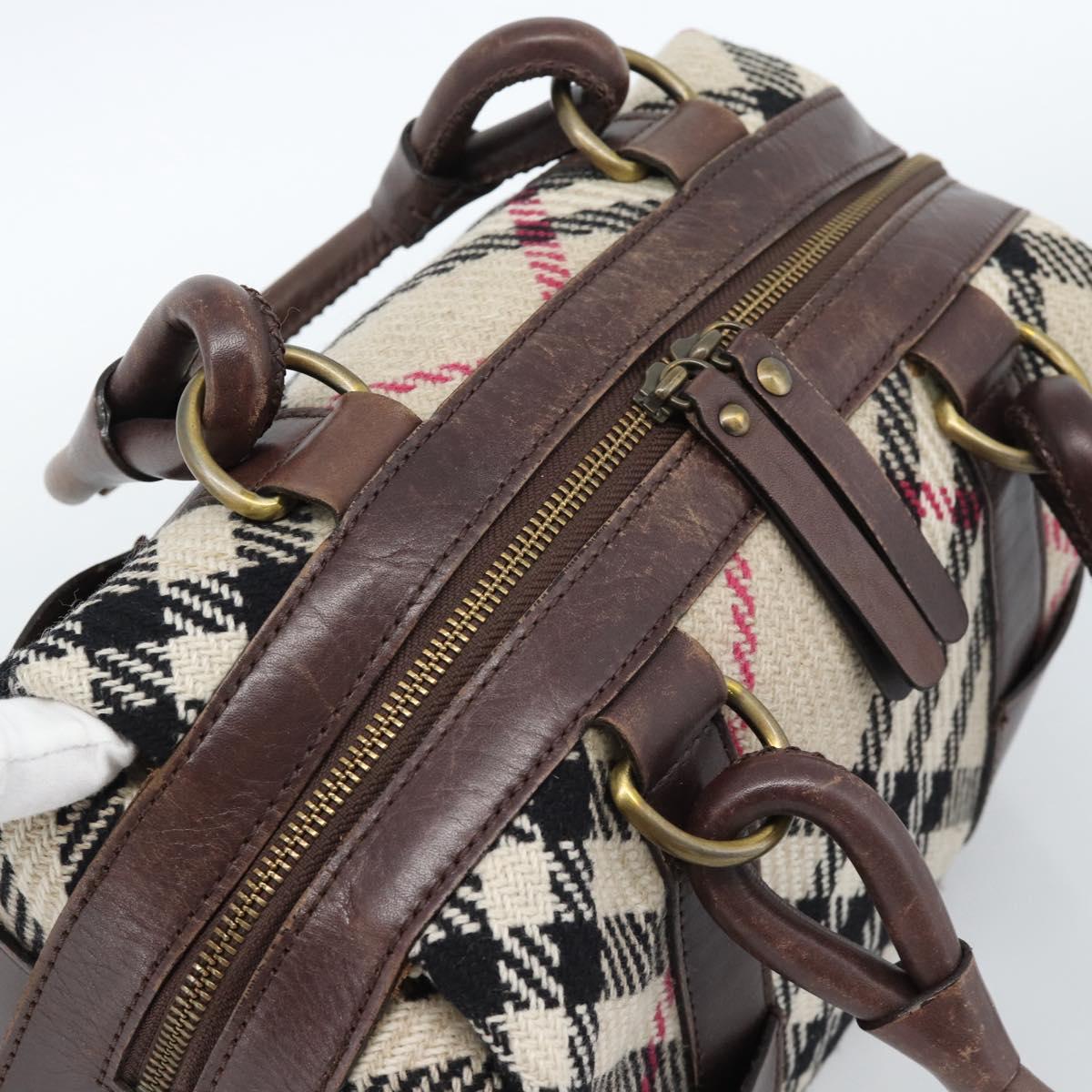 BURBERRY Nova Check Hand Bag Wool Leather Beige Brown gold Auth 115724