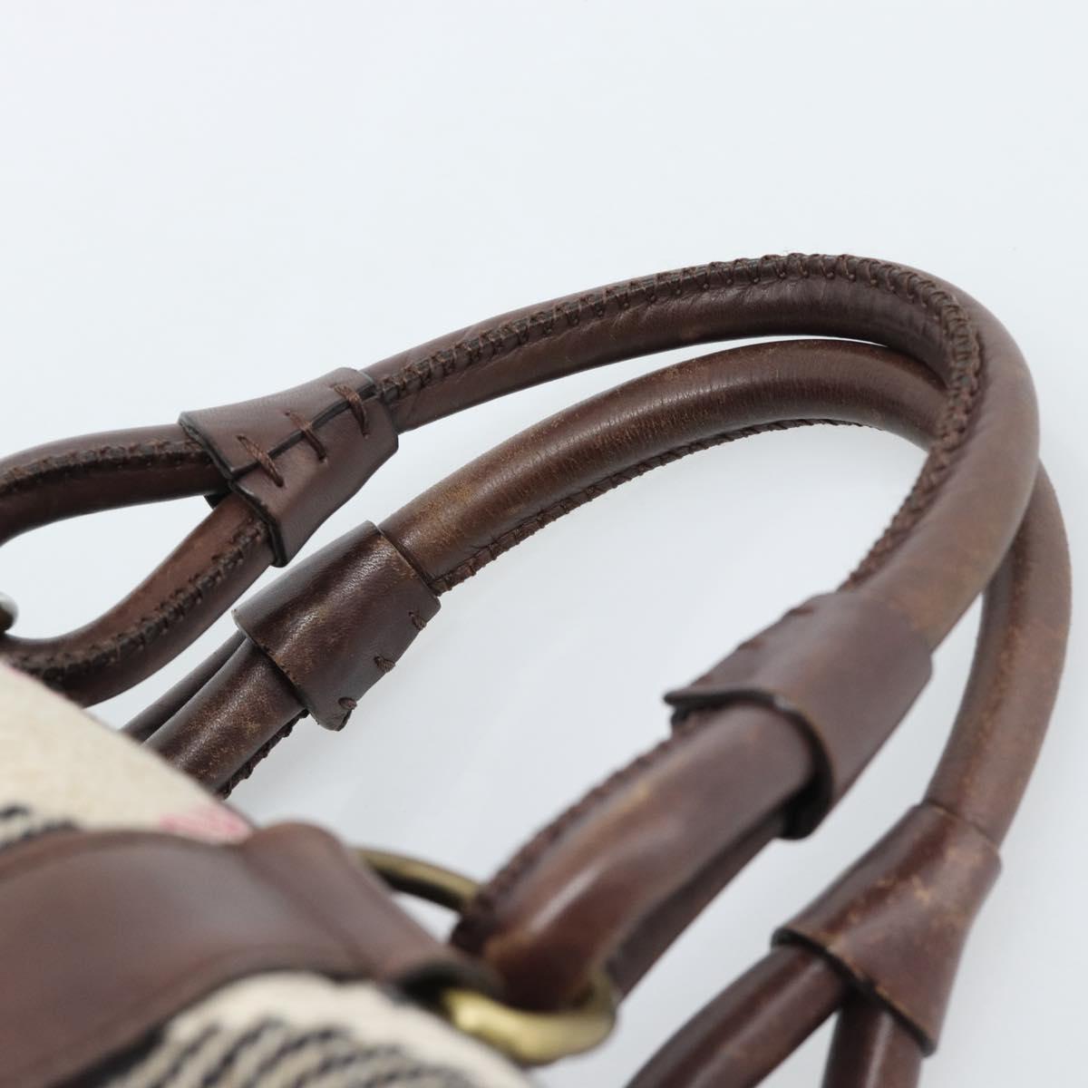 BURBERRY Nova Check Hand Bag Wool Leather Beige Brown gold Auth 115724