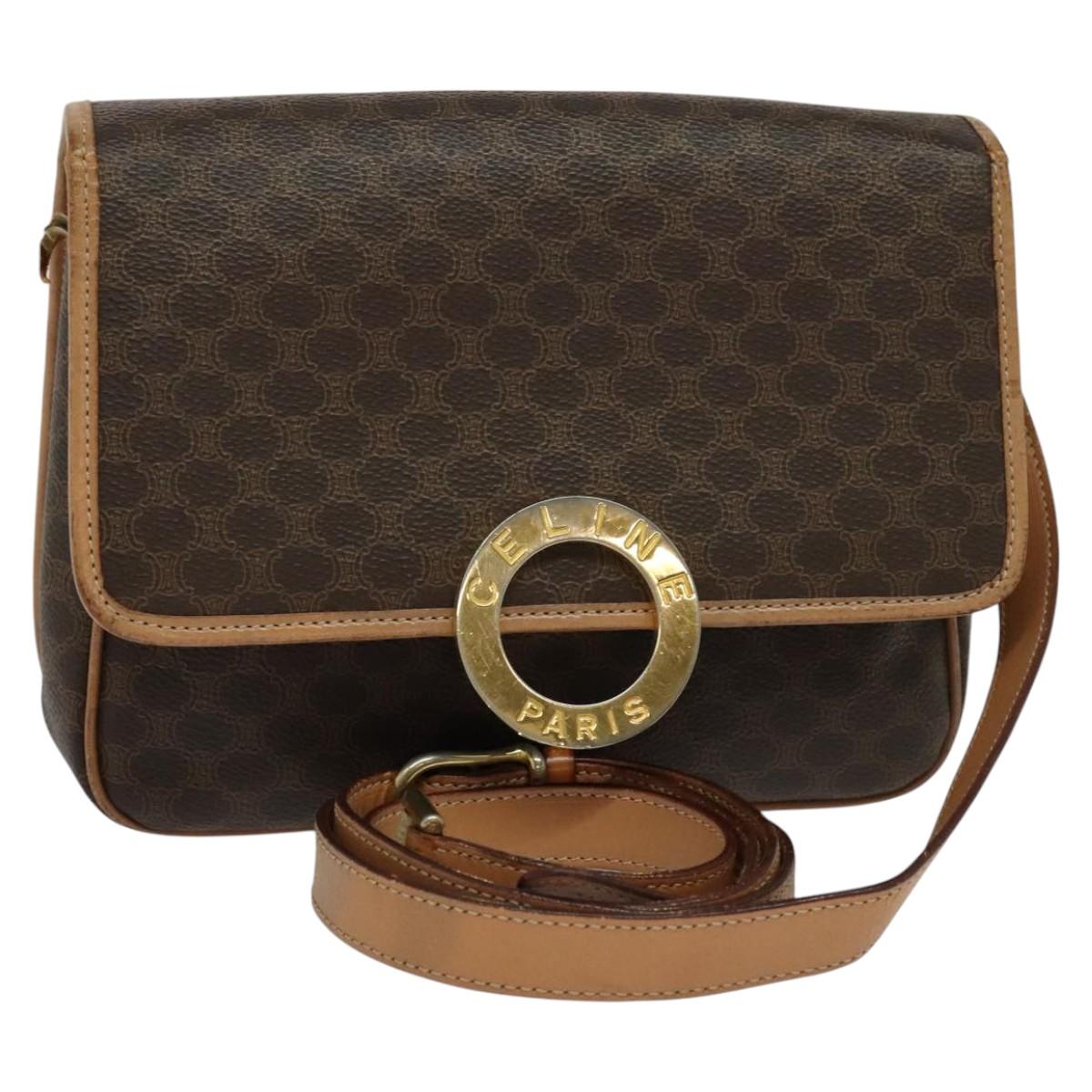 CELINE Macadam Canvas Shoulder Bag PVC Leather Brown Auth 115727