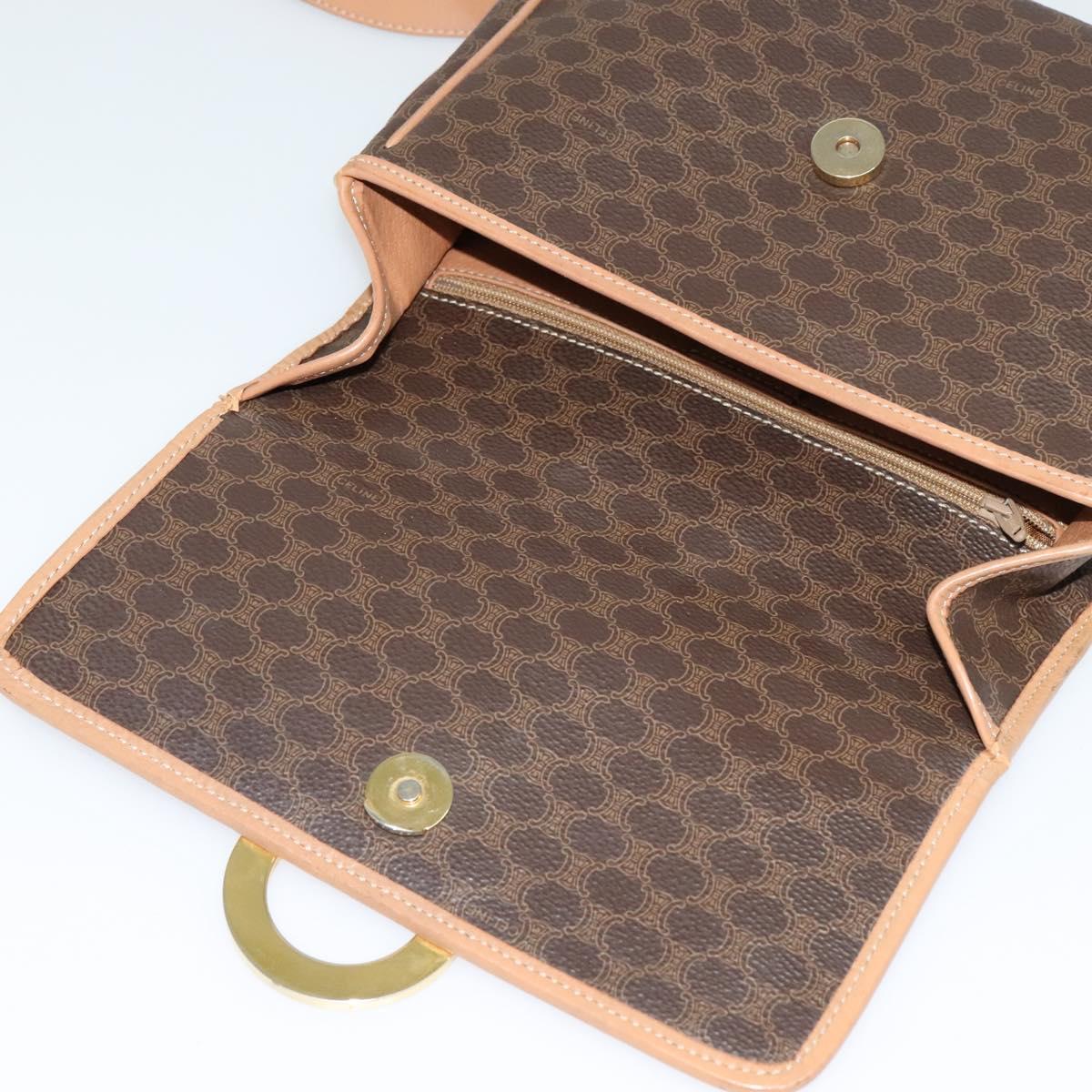 CELINE Macadam Canvas Shoulder Bag PVC Leather Brown Auth 115727