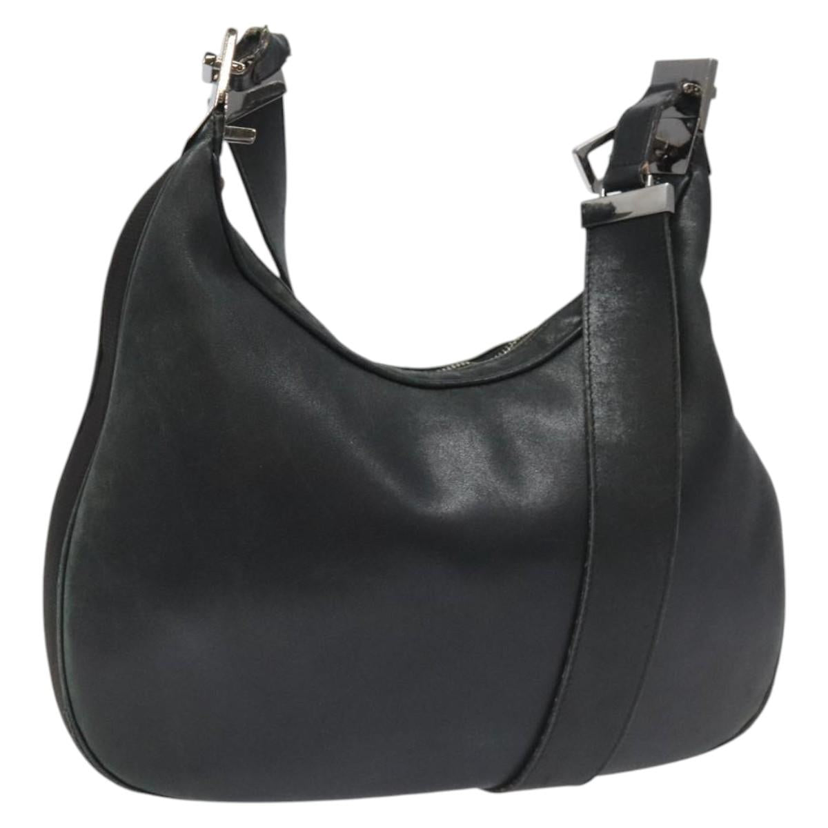 GUCCI Shoulder Bag Leather Black Silver 001 3315 Auth 115752