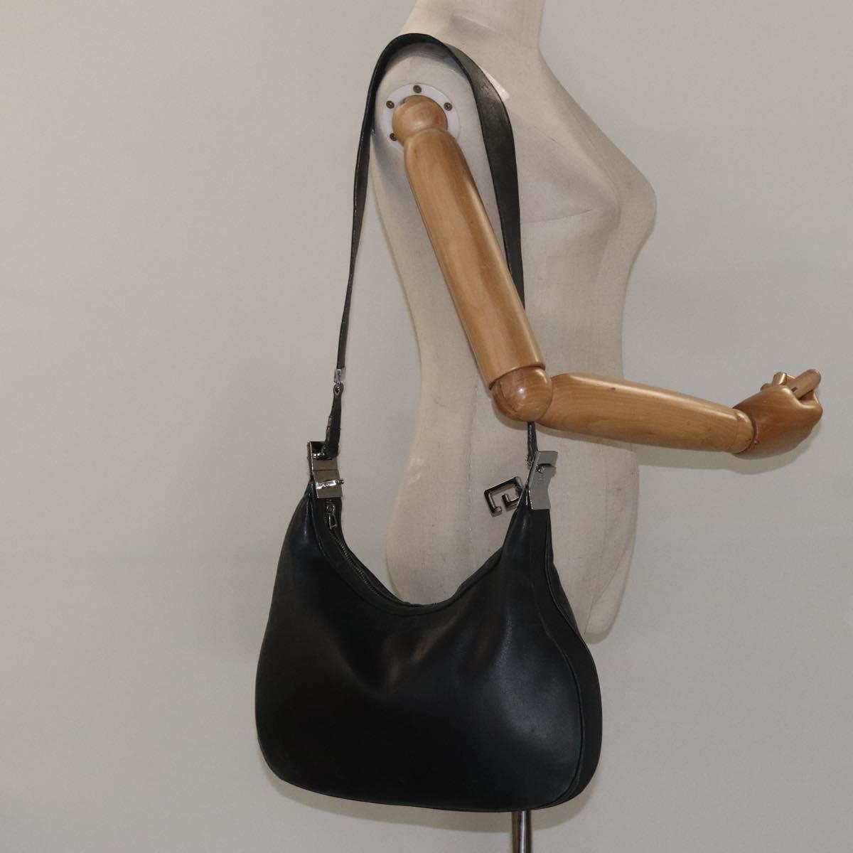 GUCCI Shoulder Bag Leather Black Silver 001 3315 Auth 115752