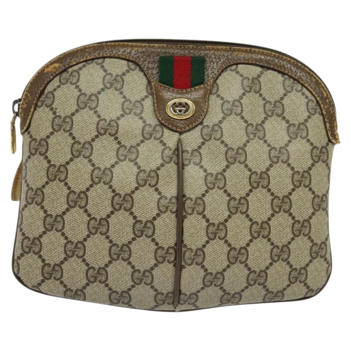 GUCCI GG Supreme Web Sherry Line Shoulder Bag PVC Beige 904 02 047 Auth 115823