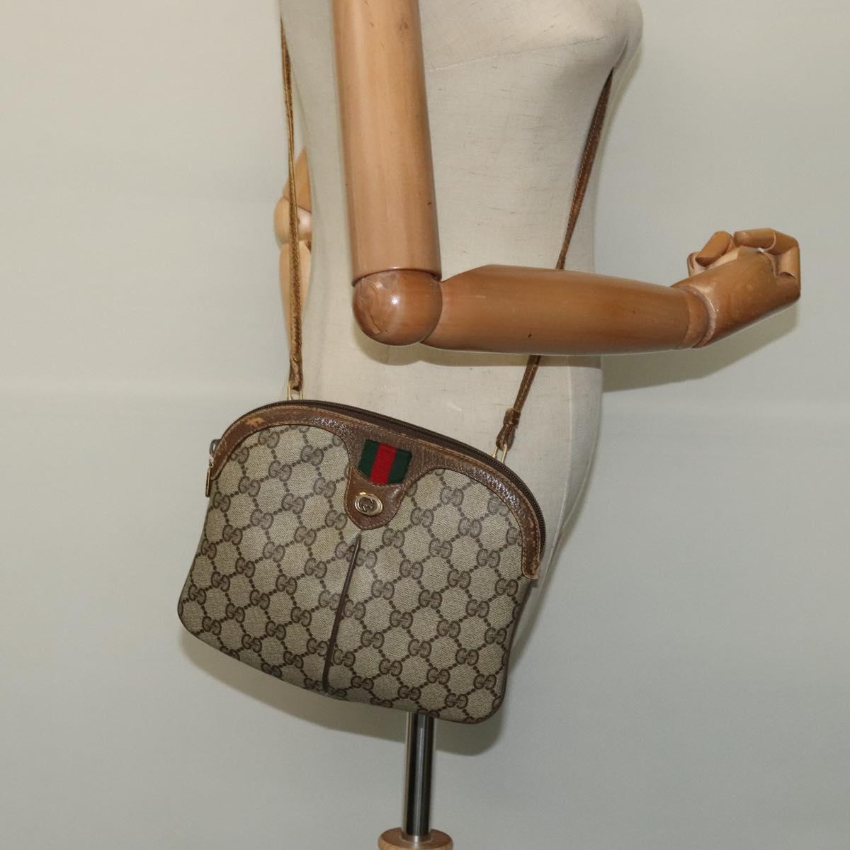 GUCCI GG Supreme Web Sherry Line Shoulder Bag PVC Beige 904 02 047 Auth 115823