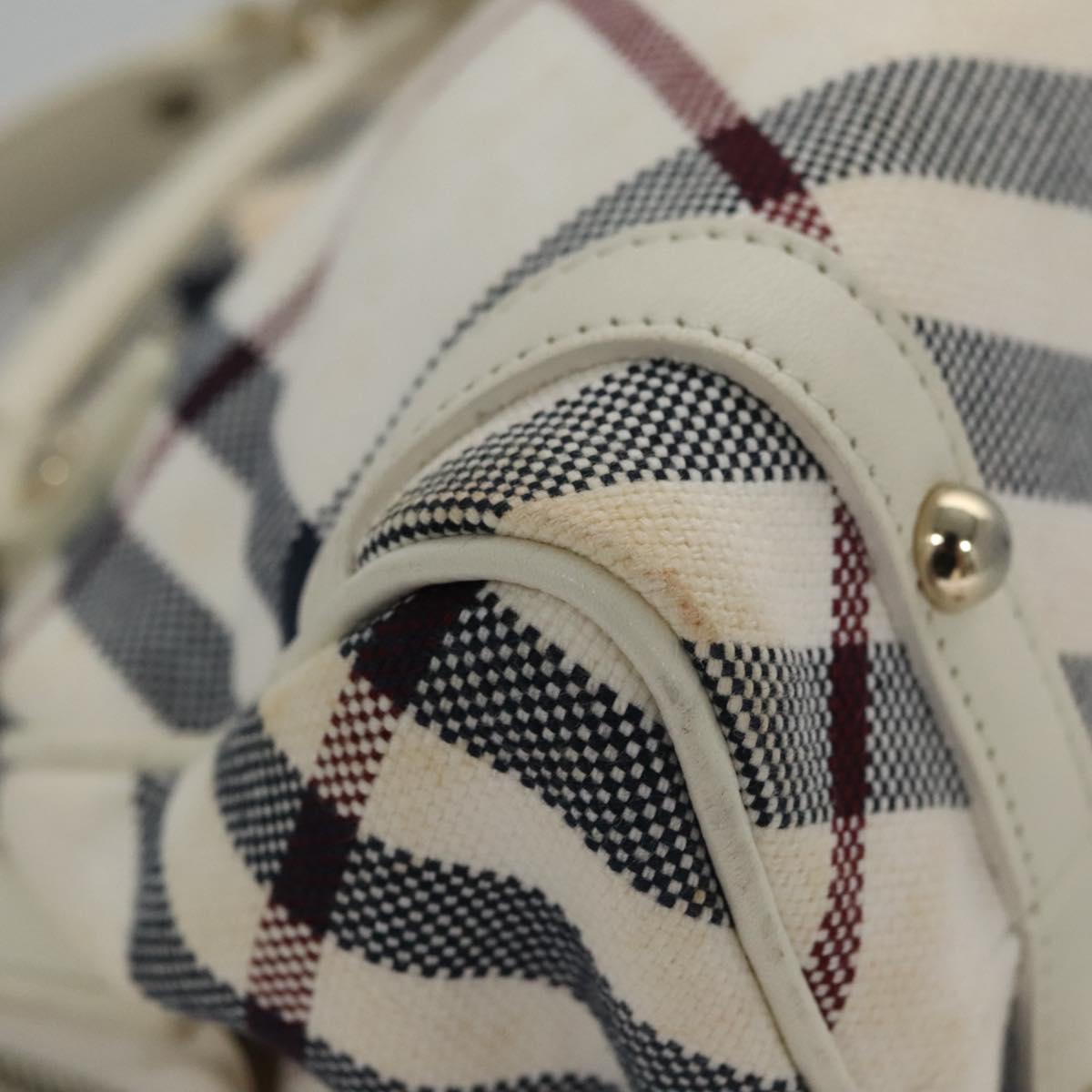 BURBERRY Nova Check Blue Label Hand Bag Canvas Leather Gold White Auth 115844