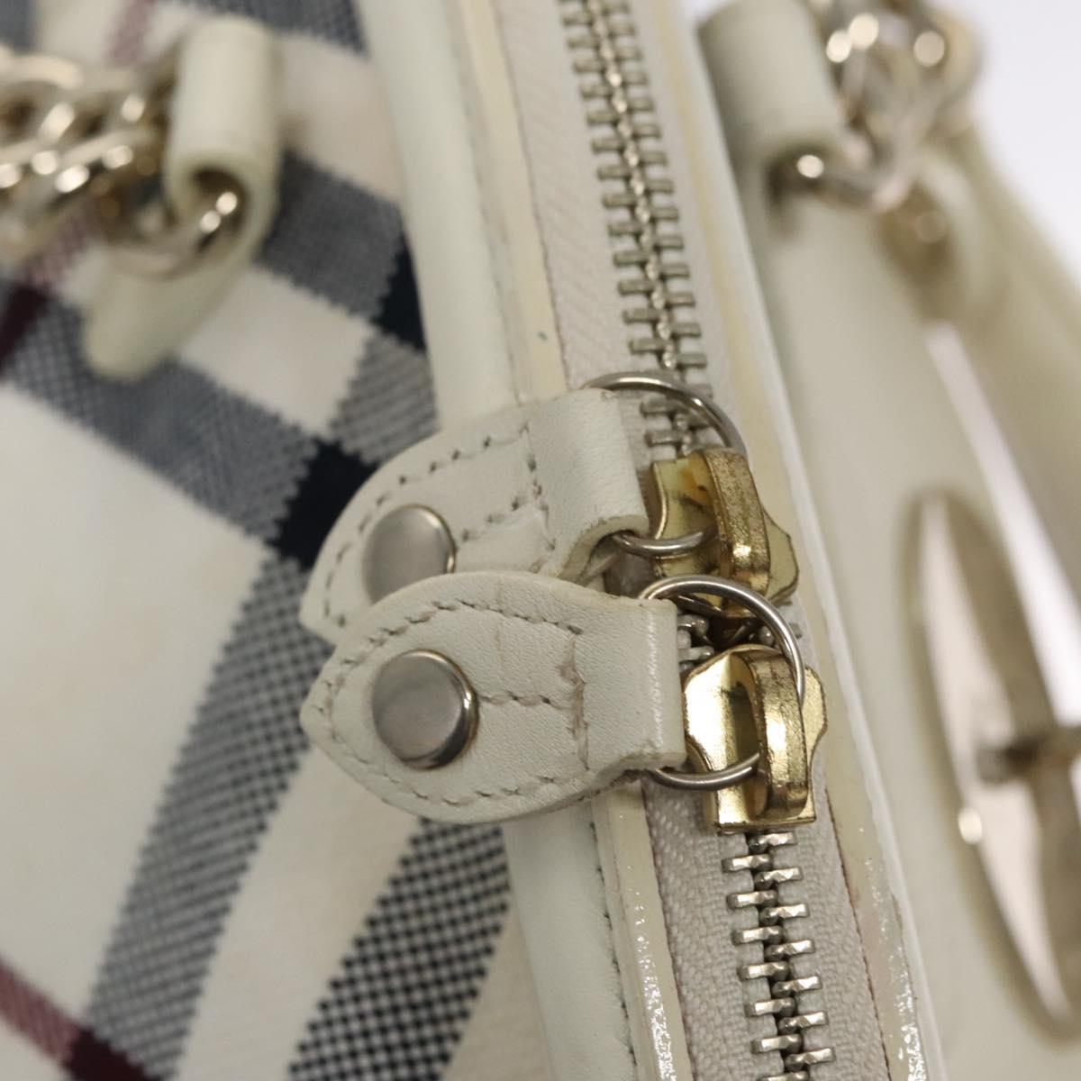 BURBERRY Nova Check Blue Label Hand Bag Canvas Leather Gold White Auth 115844