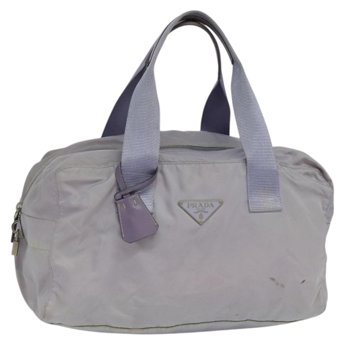 PRADA Boston Bag Nylon Purple Silver Auth 115876