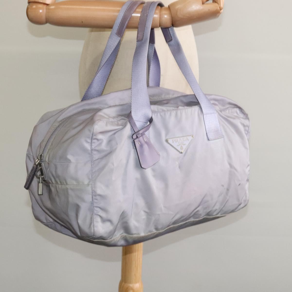 PRADA Boston Bag Nylon Purple Silver Auth 115876