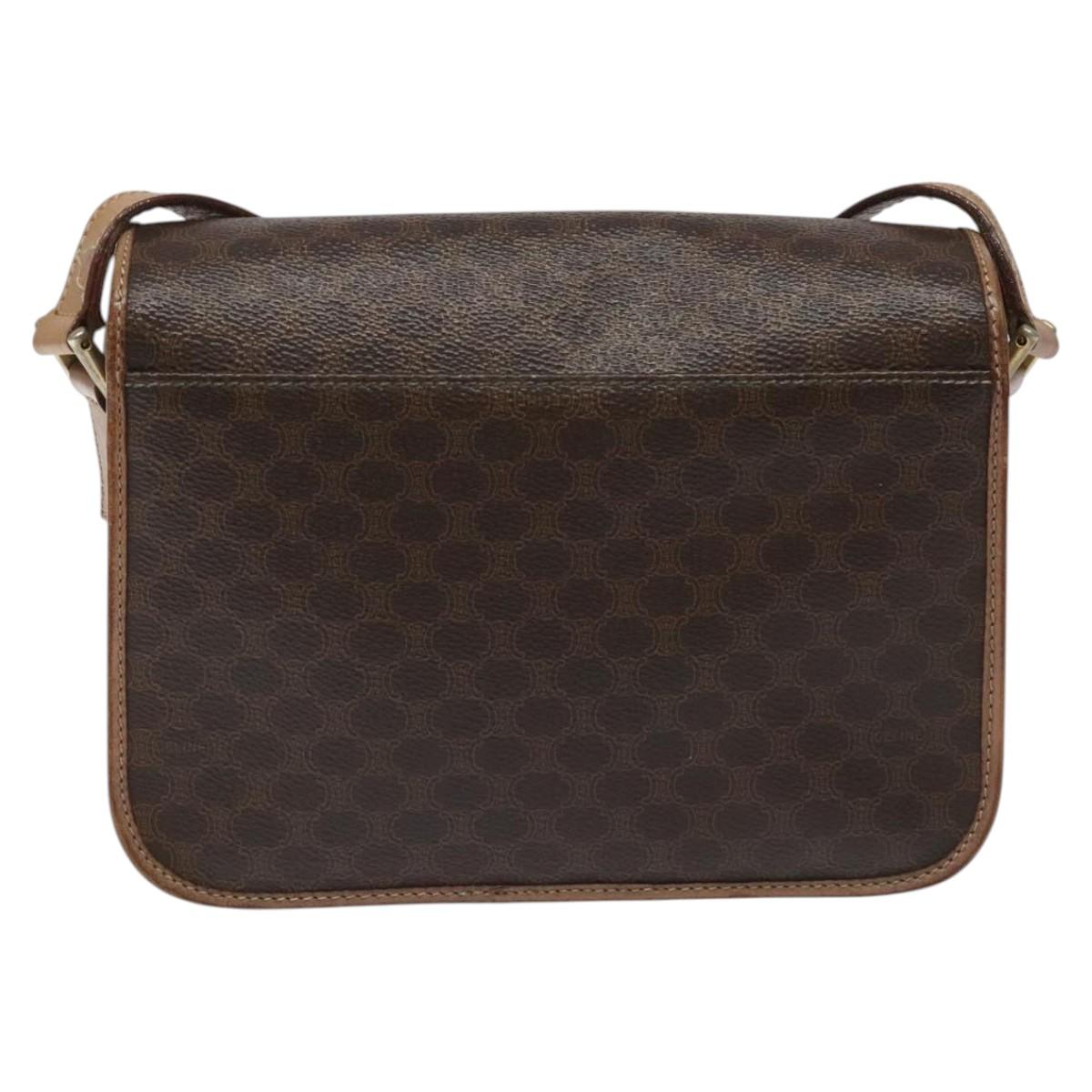 CELINE Macadam Canvas Circle Shoulder Bag PVC Leather Brown Gold Auth 115903