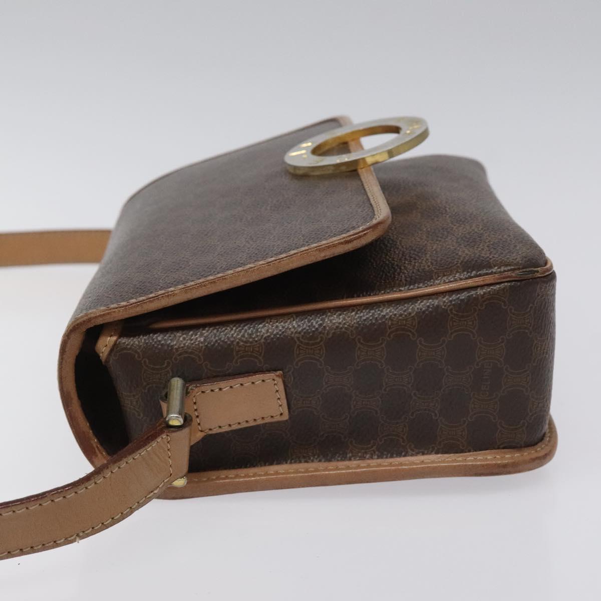 CELINE Macadam Canvas Circle Shoulder Bag PVC Leather Brown Gold Auth 115903