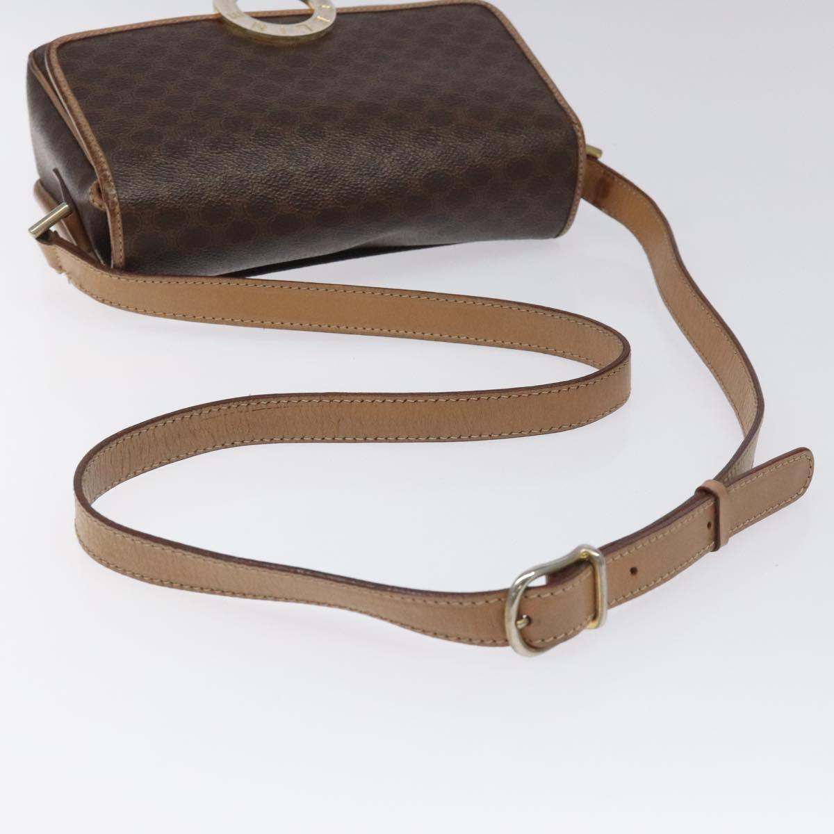 CELINE Macadam Canvas Circle Shoulder Bag PVC Leather Brown Gold Auth 115903
