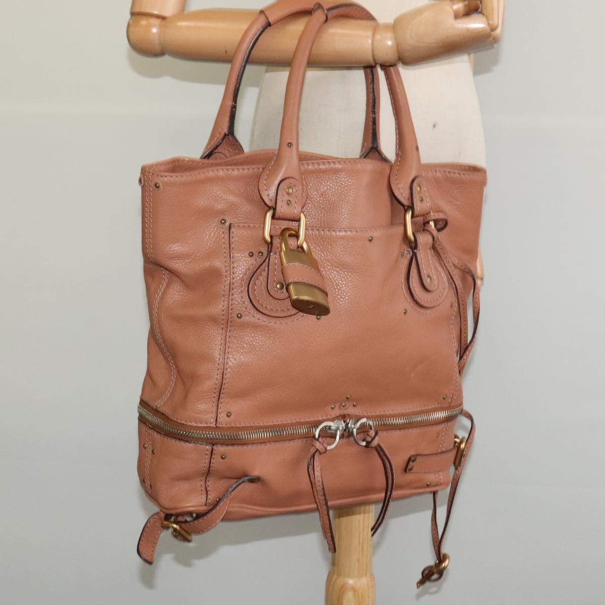 Chloe Paddington Hand Bag Leather Beige Gold Silver Auth 115904V