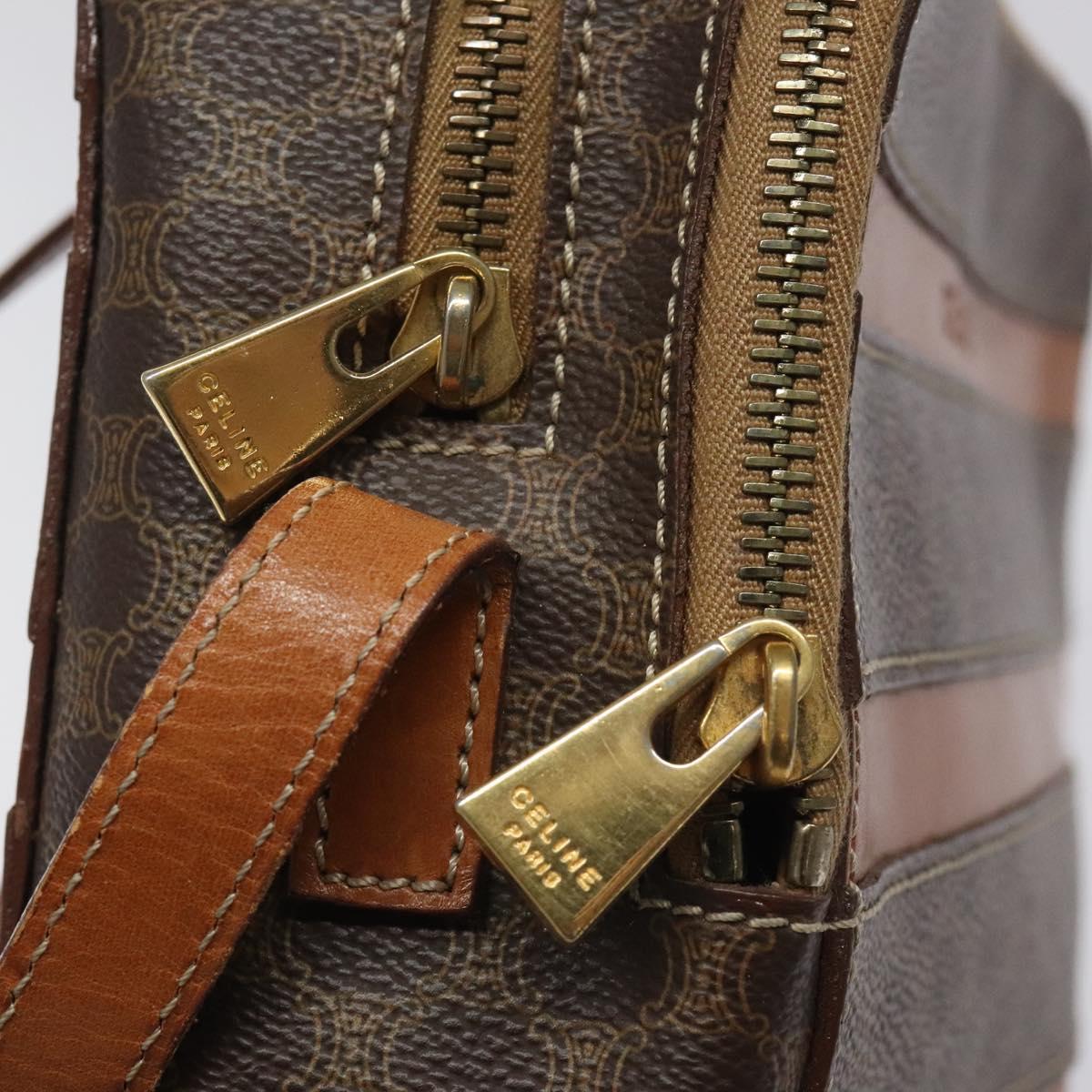 CELINE Macadam Canvas Shoulder Bag PVC Beige Brown gold Auth 115906