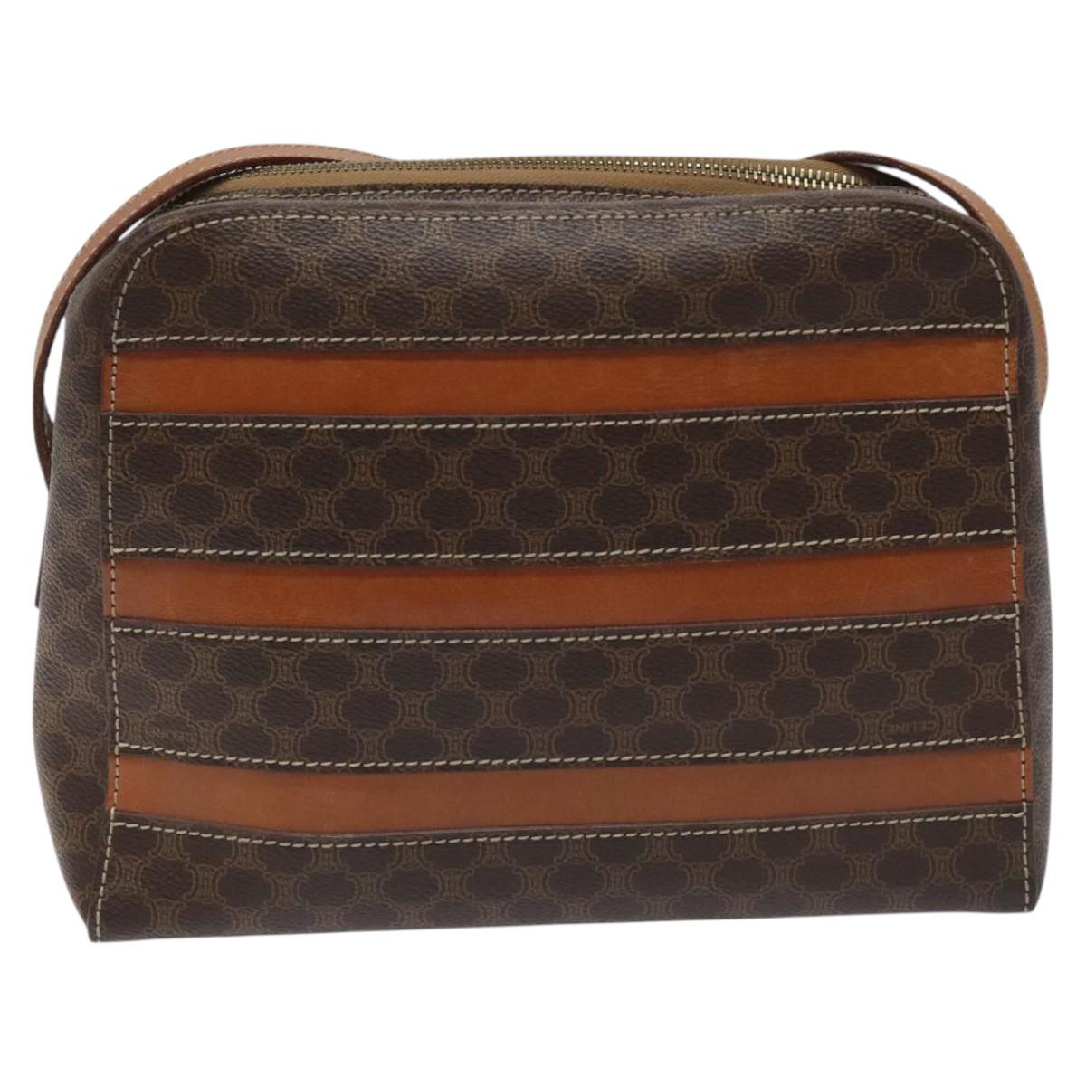 CELINE Macadam Canvas Shoulder Bag PVC Beige Brown gold Auth 115906