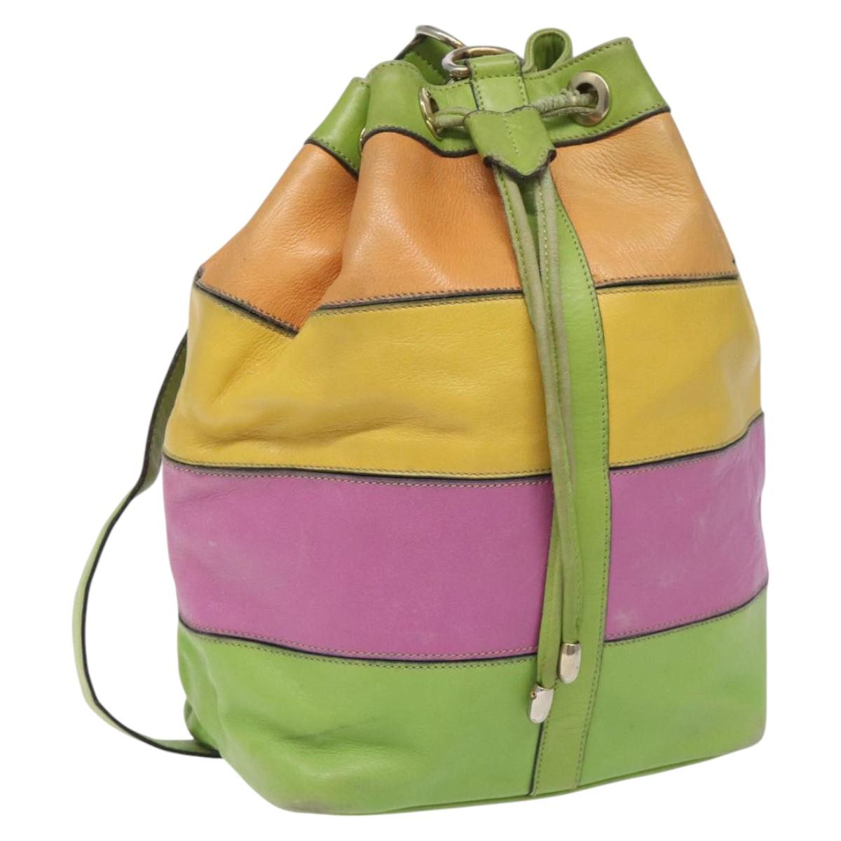 CELINE Shoulder Bag Leather Green Auth 115918