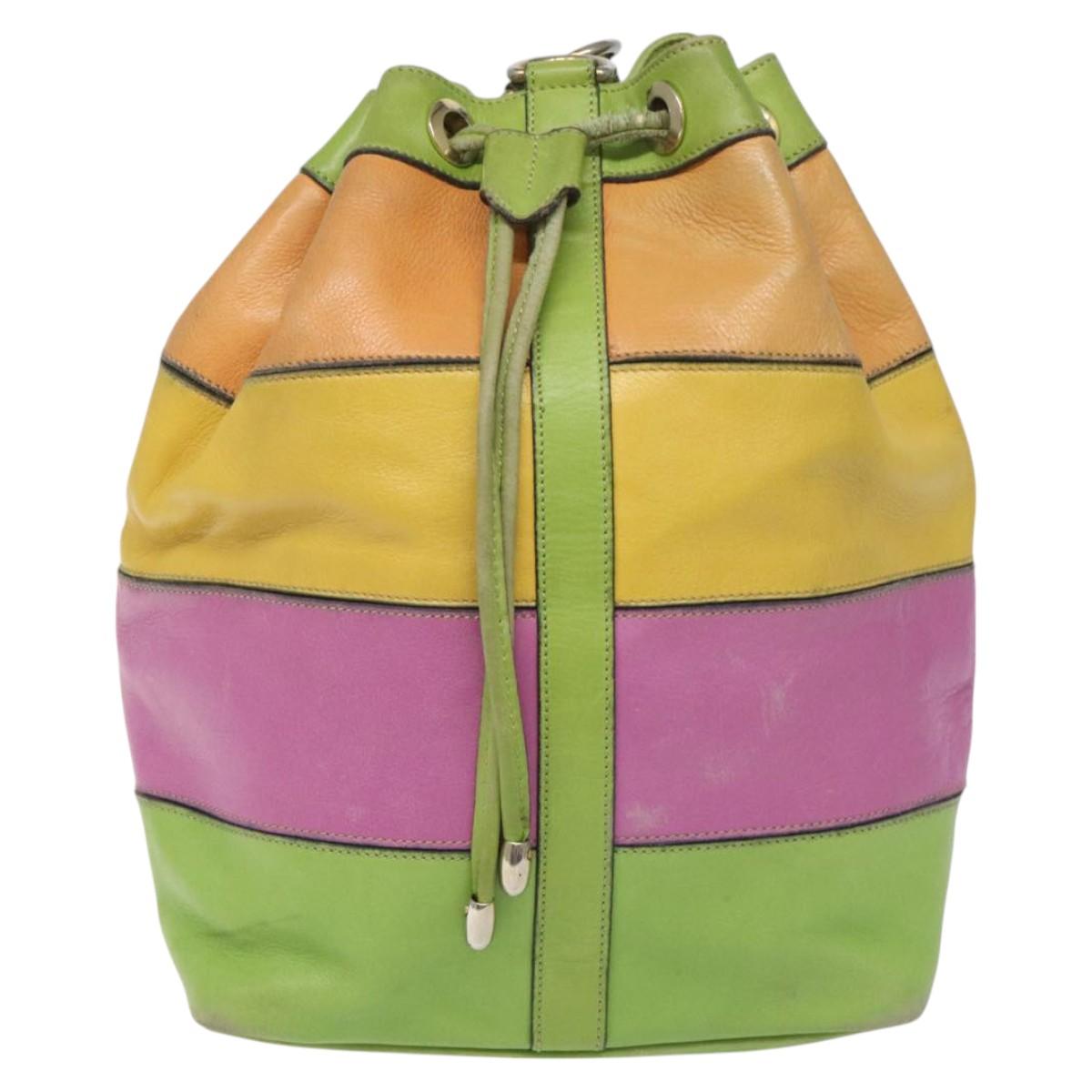 CELINE Shoulder Bag Leather Green Auth 115918