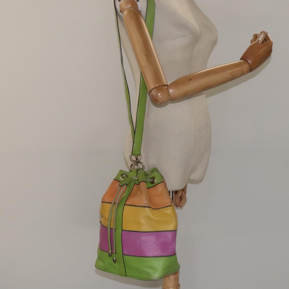 CELINE Shoulder Bag Leather Green Auth 115918