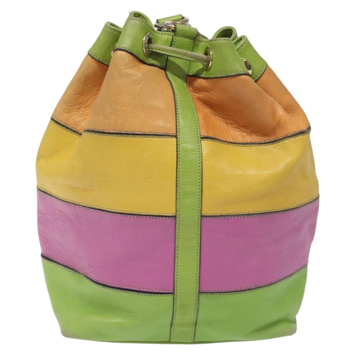 CELINE Shoulder Bag Leather Green Auth 115918