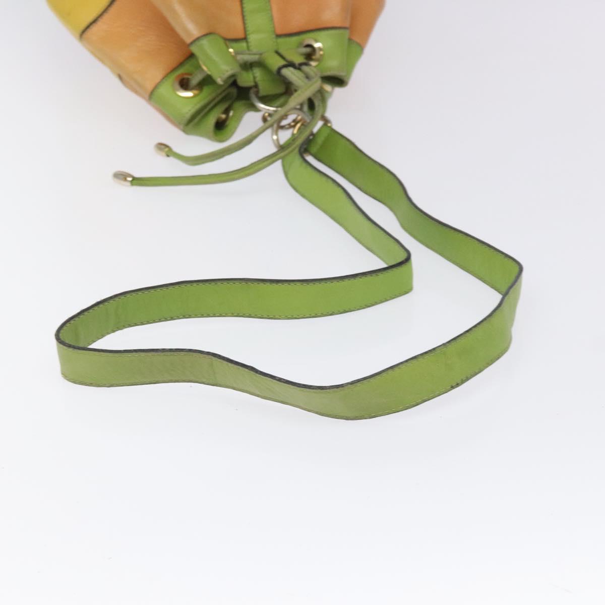 CELINE Shoulder Bag Leather Green Auth 115918