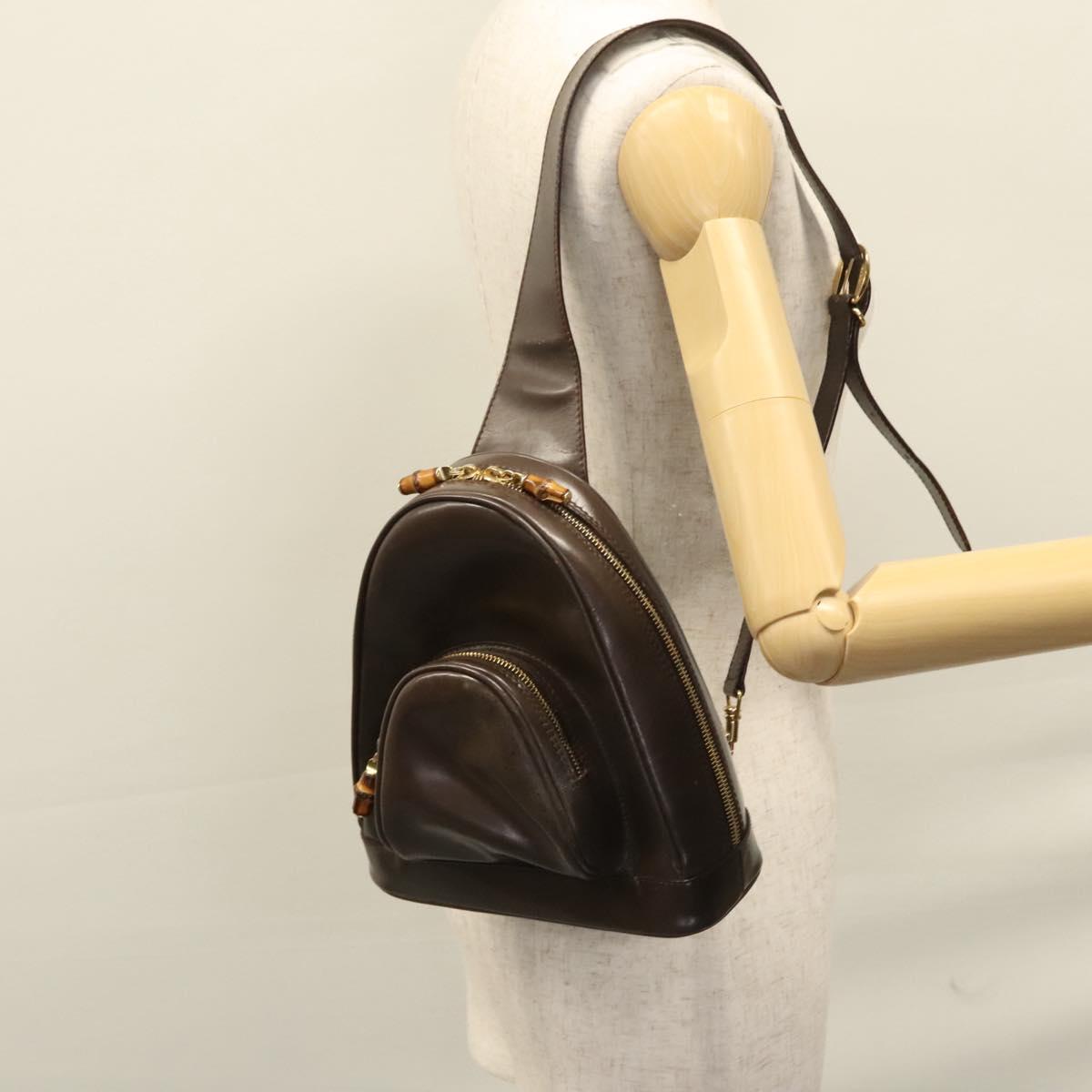 GUCCI Bamboo Body Bag Patent leather Brown 003 2113 0127 Auth 115951