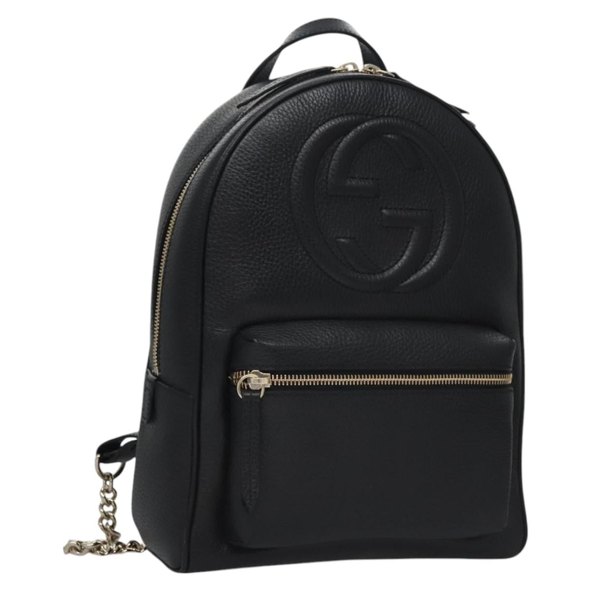 GUCCI Chain Interlocking Backpack Leather Gold Black 536192 Auth 115987AV