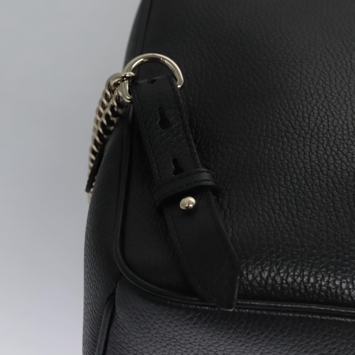 GUCCI Chain Interlocking Backpack Leather Gold Black 536192 Auth 115987AV